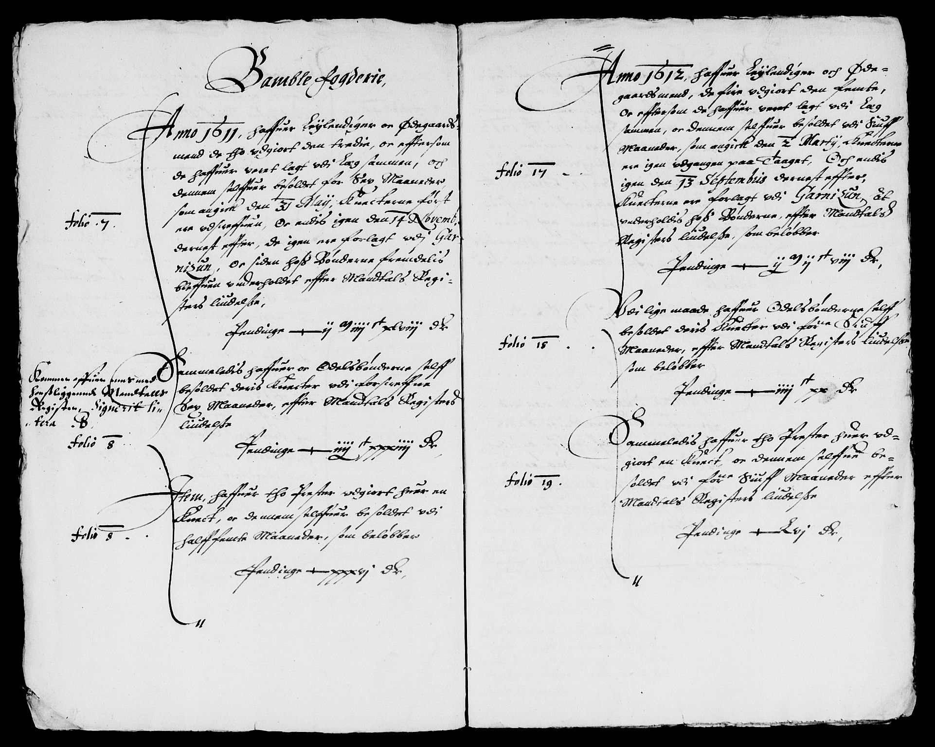 Rentekammeret inntil 1814, Reviderte regnskaper, Lensregnskaper, AV/RA-EA-5023/R/Rb/Rbp/L0005: Bratsberg len, 1612-1620