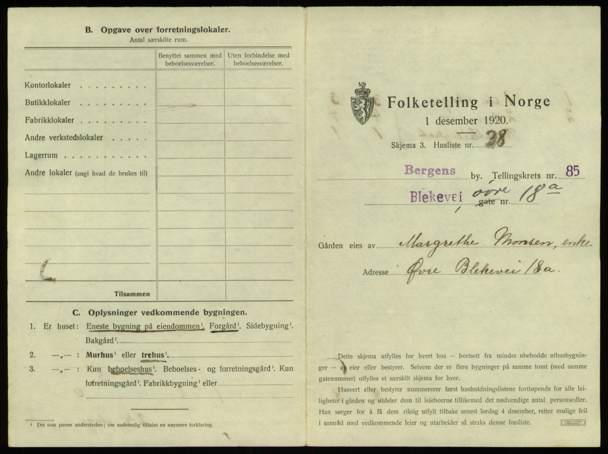 SAB, 1920 census for Bergen, 1920, p. 8142