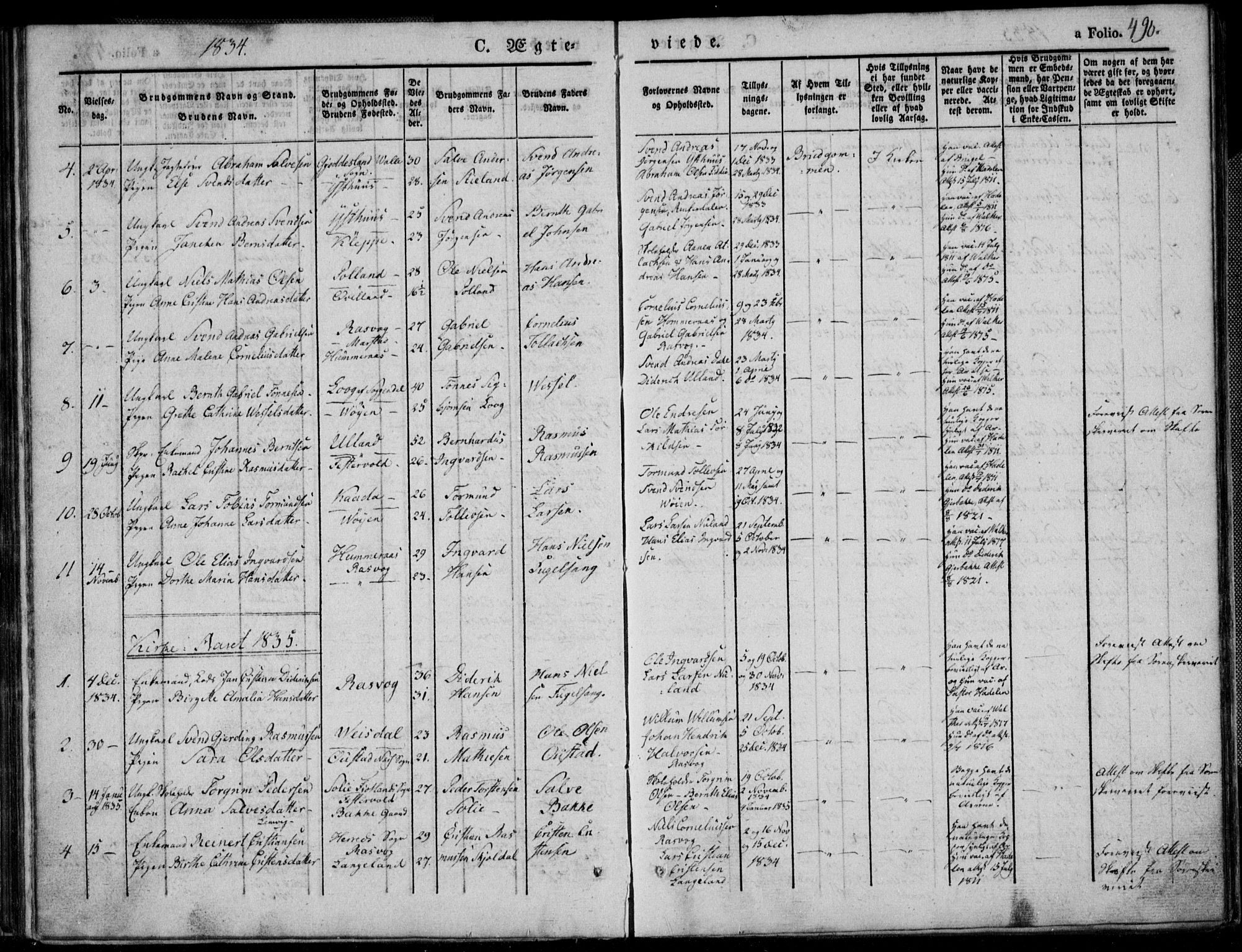 Flekkefjord sokneprestkontor, SAK/1111-0012/F/Fb/Fbb/L0002: Parish register (copy) no. B 2b, 1831-1866, p. 490