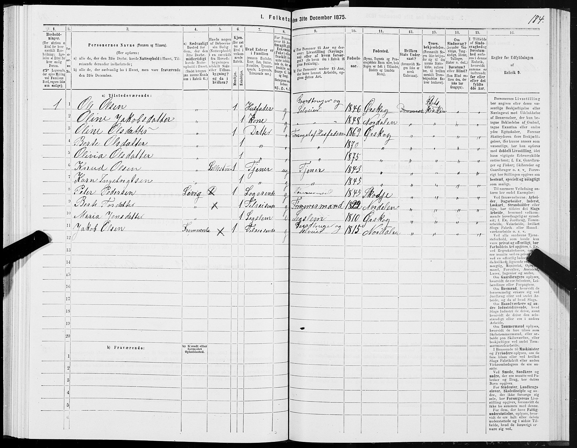 SAT, 1875 census for 1527P Ørskog, 1875, p. 3184