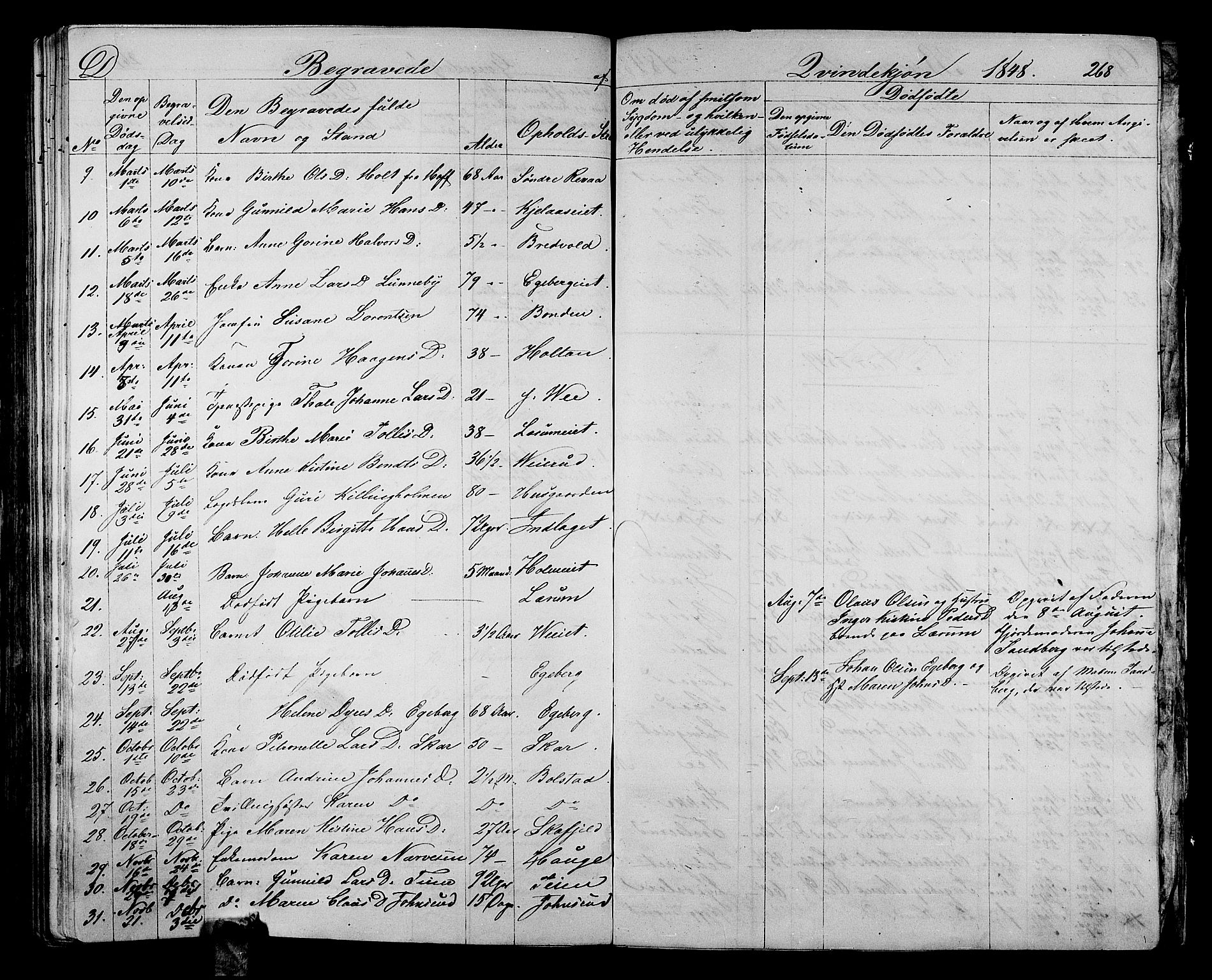 Sande Kirkebøker, AV/SAKO-A-53/G/Ga/L0002: Parish register (copy) no. 2, 1847-1863, p. 268