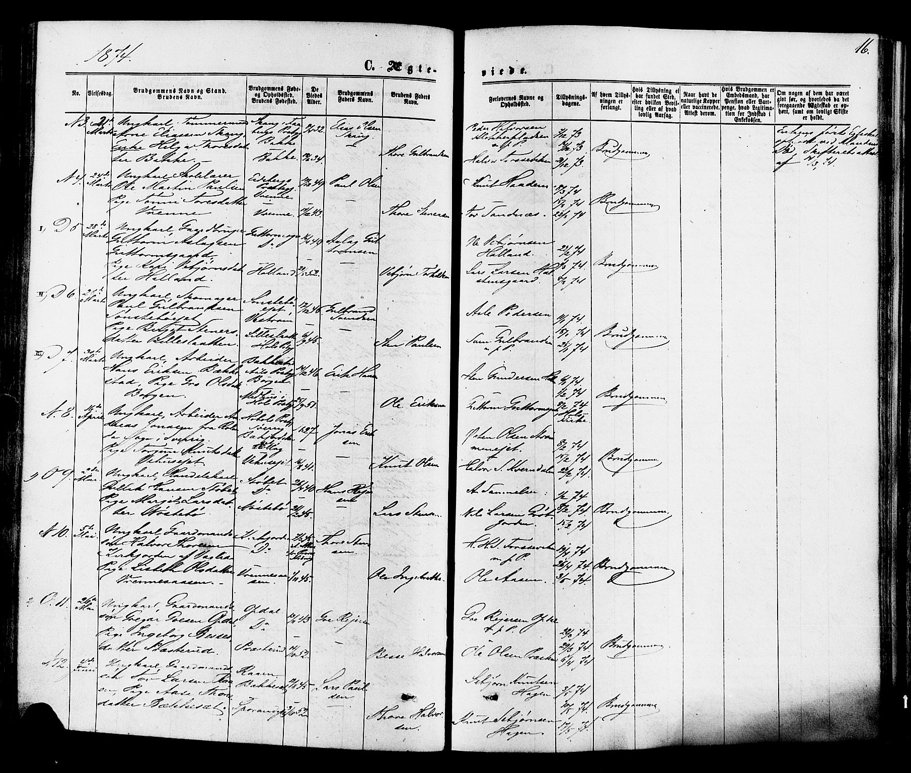 Nore kirkebøker, AV/SAKO-A-238/F/Fa/L0004: Parish register (official) no. I 4, 1867-1877, p. 16