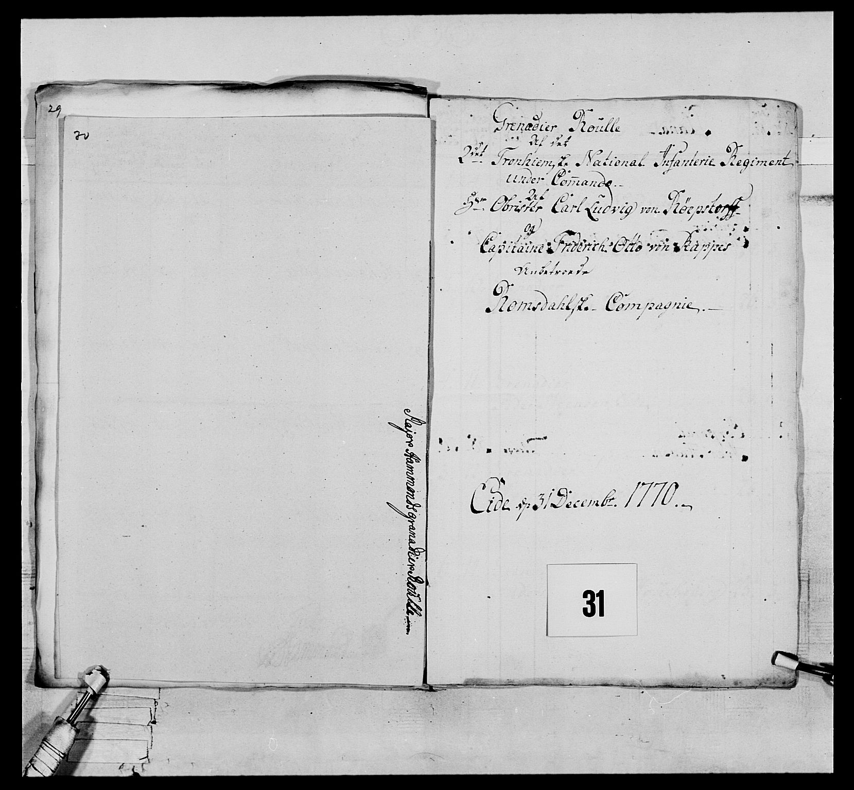 Generalitets- og kommissariatskollegiet, Det kongelige norske kommissariatskollegium, AV/RA-EA-5420/E/Eh/L0076: 2. Trondheimske nasjonale infanteriregiment, 1766-1773, p. 88