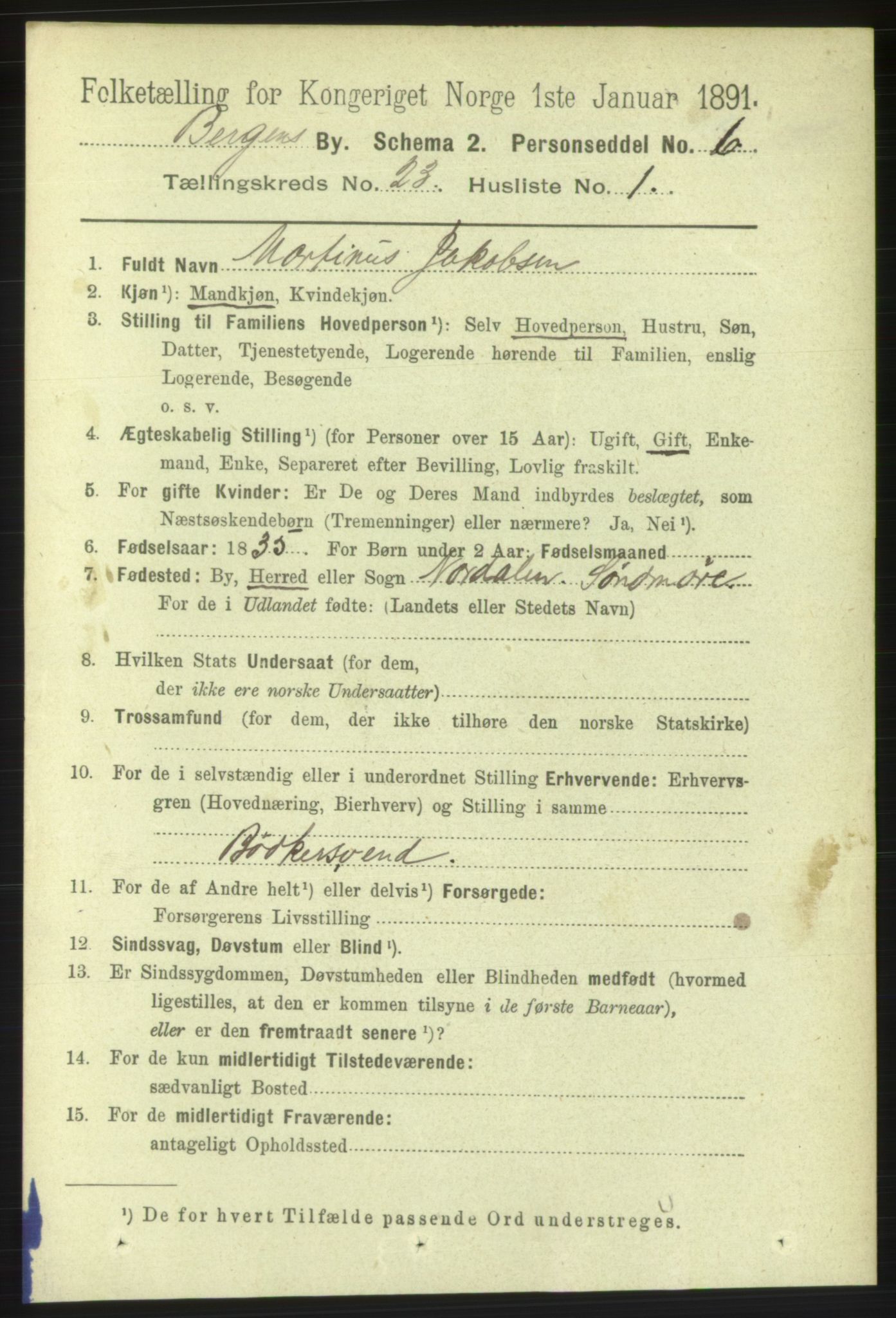 RA, 1891 Census for 1301 Bergen, 1891, p. 31300