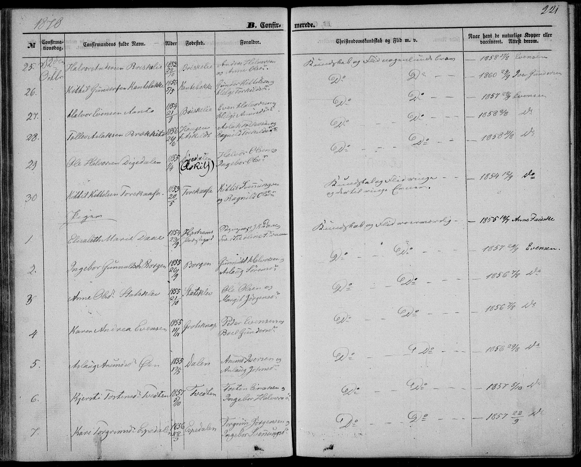 Bø kirkebøker, SAKO/A-257/F/Fa/L0009: Parish register (official) no. 9, 1862-1879, p. 221