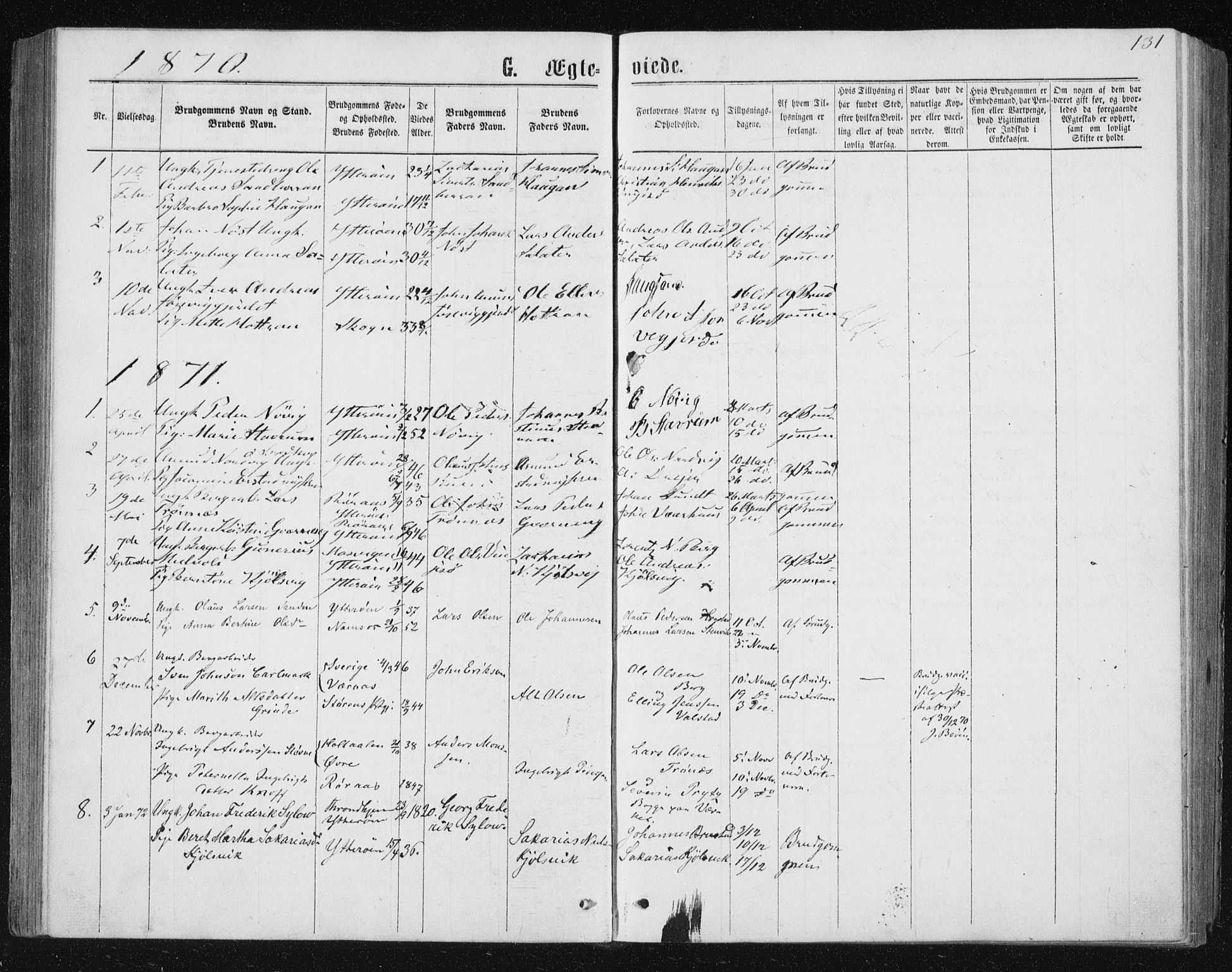 Ministerialprotokoller, klokkerbøker og fødselsregistre - Nord-Trøndelag, AV/SAT-A-1458/722/L0219: Parish register (official) no. 722A06, 1868-1880, p. 131