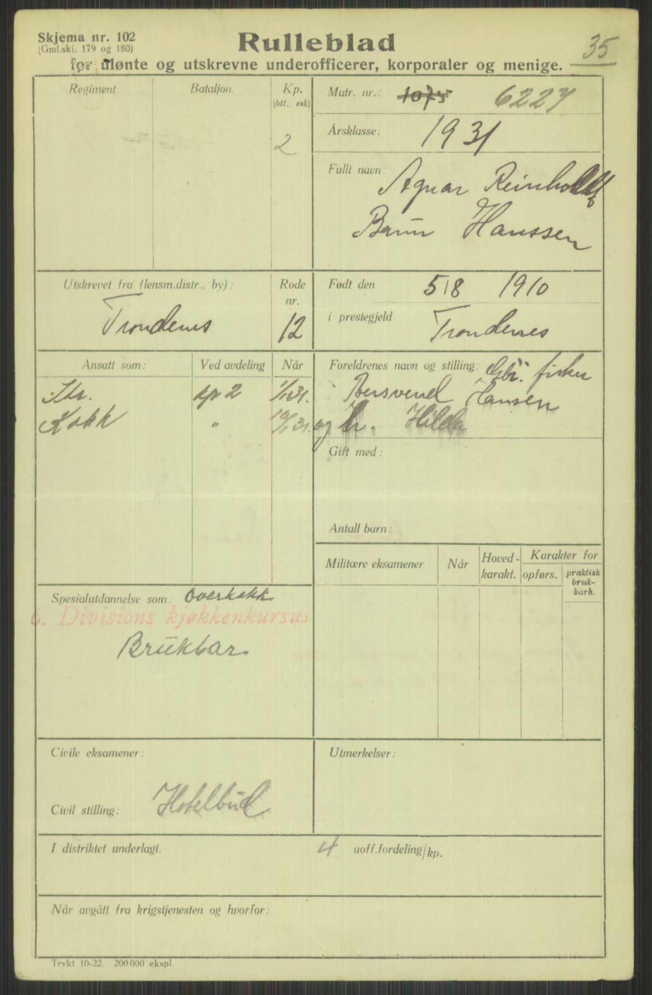 Forsvaret, Troms infanteriregiment nr. 16, AV/RA-RAFA-3146/P/Pa/L0015: Rulleblad for regimentets menige mannskaper, årsklasse 1931, 1931, p. 293