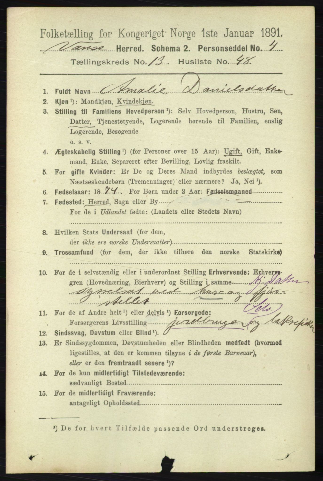 RA, 1891 census for 1041 Vanse, 1891, p. 7786