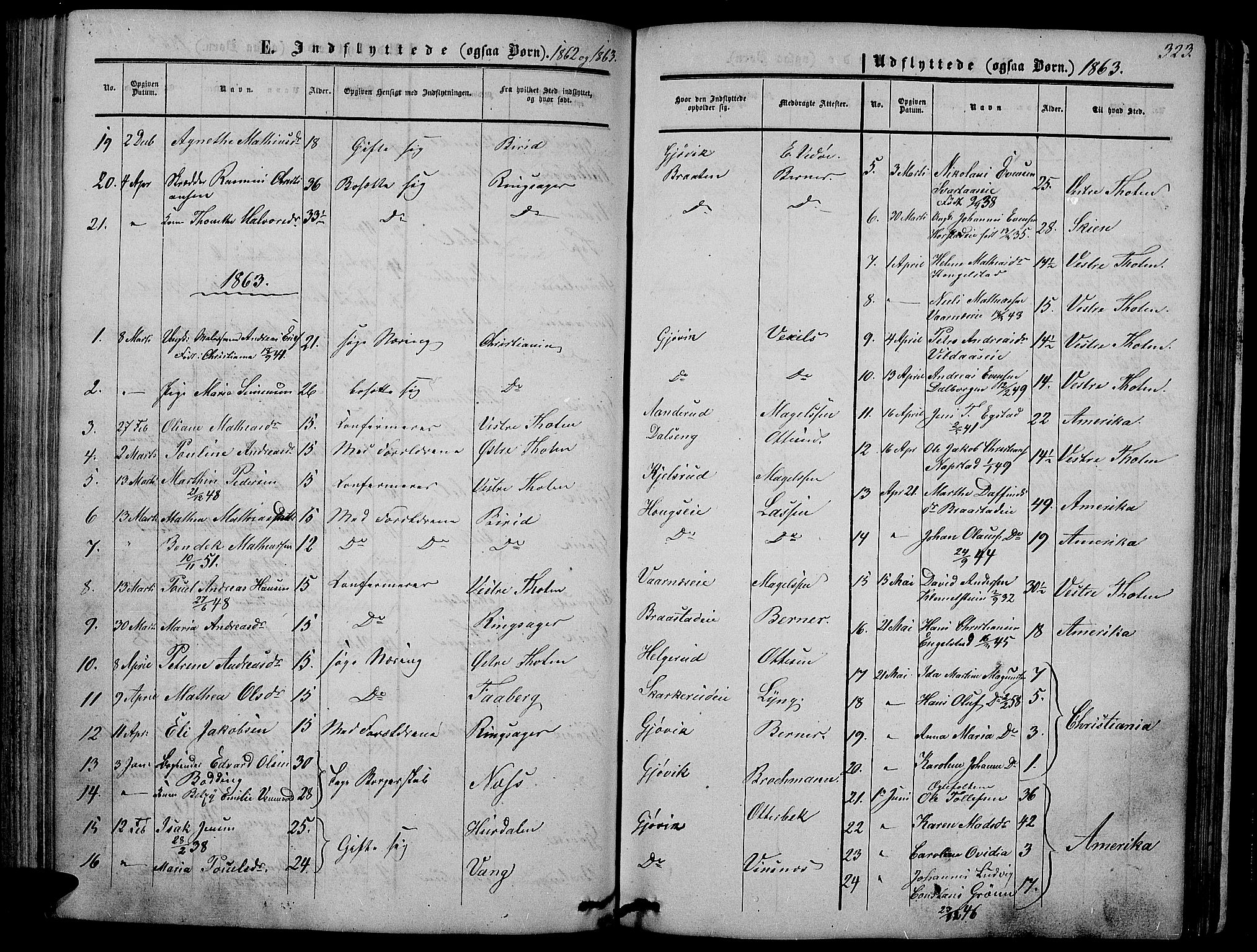Vardal prestekontor, SAH/PREST-100/H/Ha/Hab/L0005: Parish register (copy) no. 5, 1854-1868, p. 323