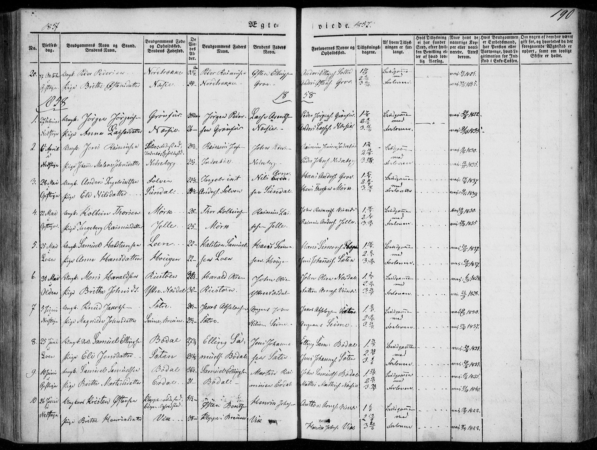 Stryn Sokneprestembete, SAB/A-82501: Parish register (official) no. A 2, 1844-1861, p. 190