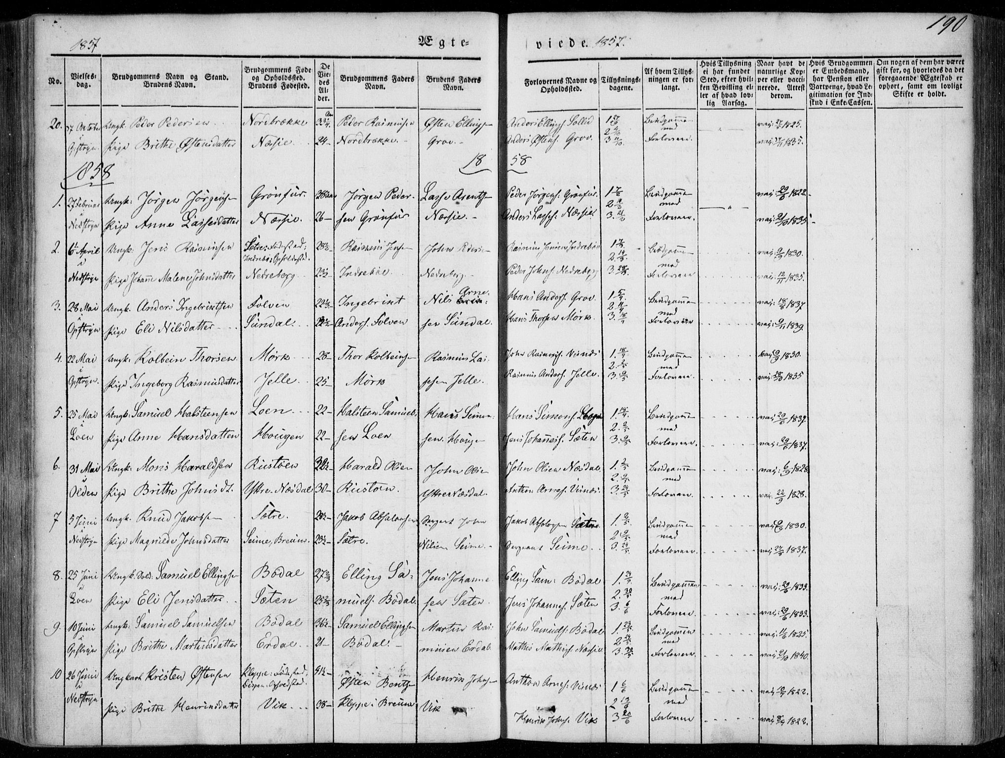 Stryn Sokneprestembete, AV/SAB-A-82501: Parish register (official) no. A 2, 1844-1861, p. 190