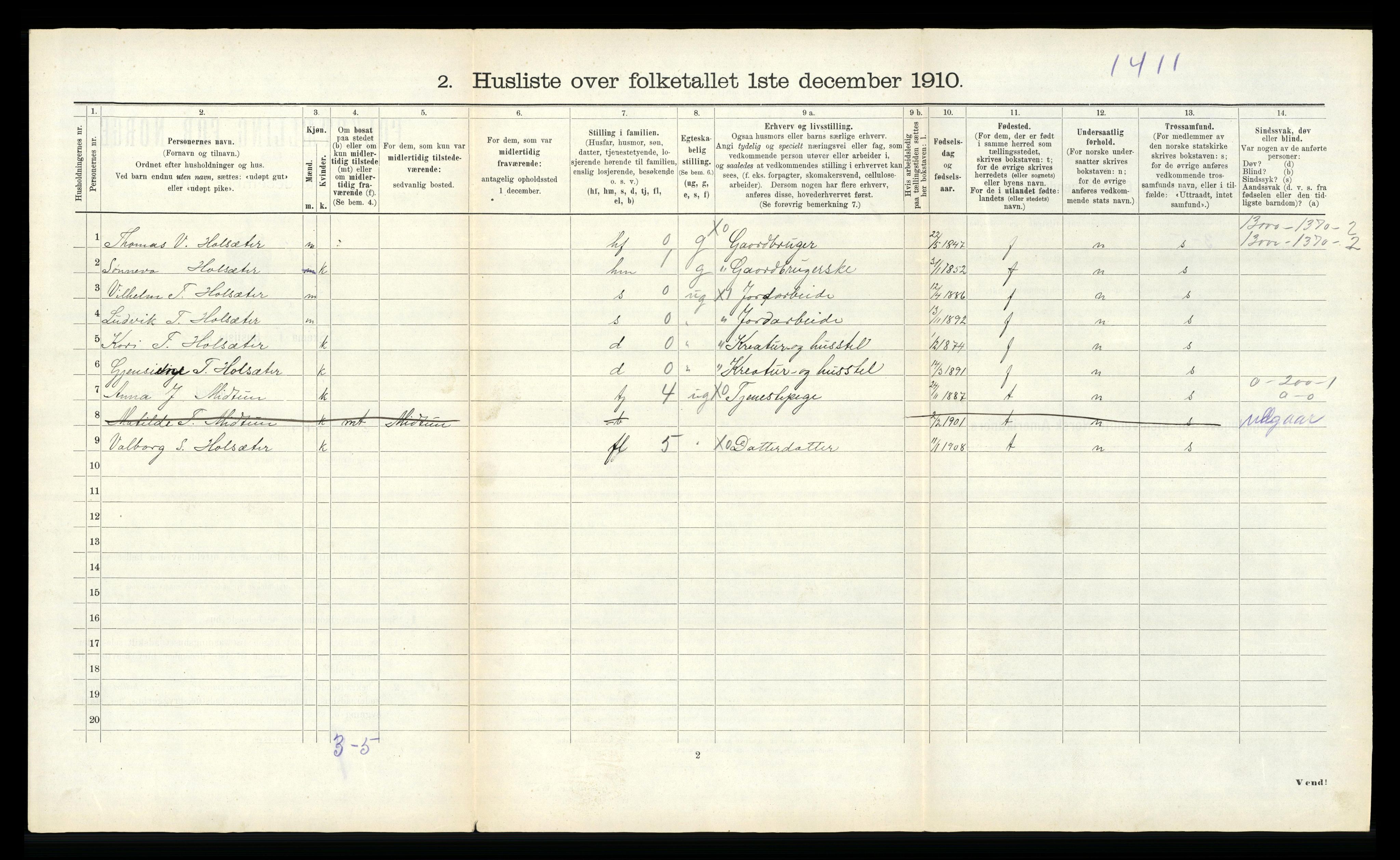 RA, 1910 census for Årdal, 1910, p. 465