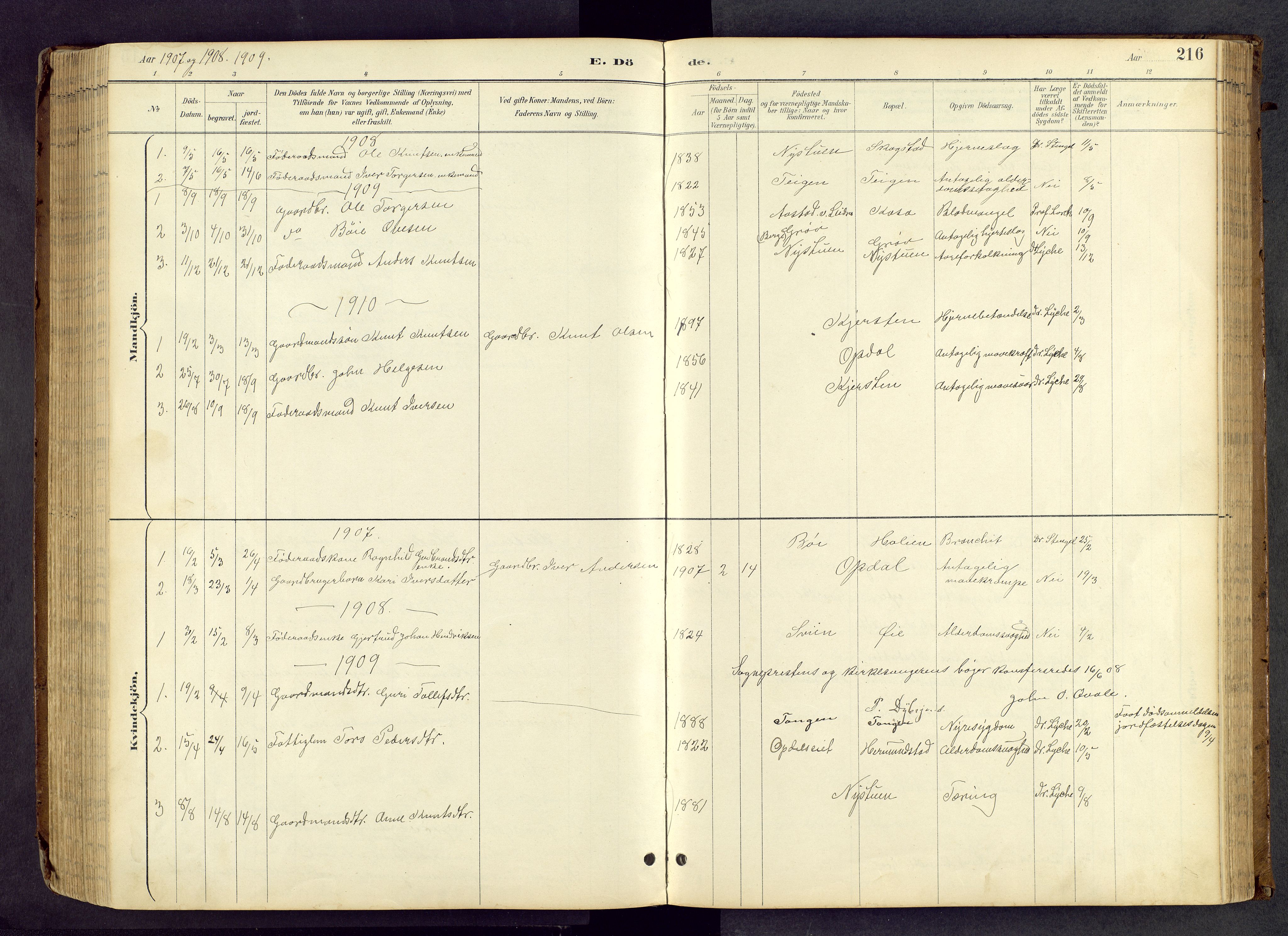 Vang prestekontor, Valdres, SAH/PREST-140/H/Hb/L0005: Parish register (copy) no. 5, 1889-1945, p. 216