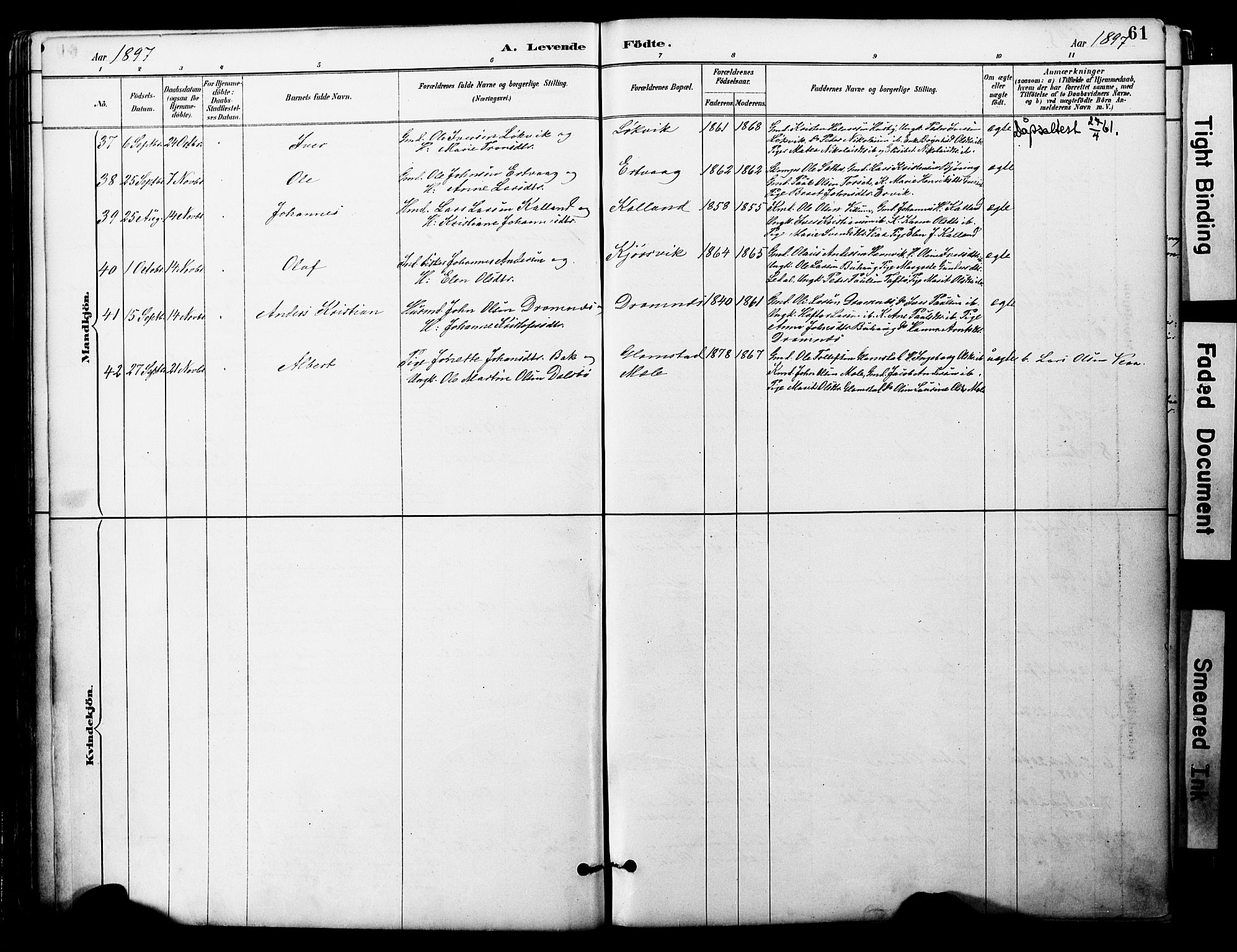 Ministerialprotokoller, klokkerbøker og fødselsregistre - Møre og Romsdal, AV/SAT-A-1454/578/L0907: Parish register (official) no. 578A06, 1887-1904, p. 61