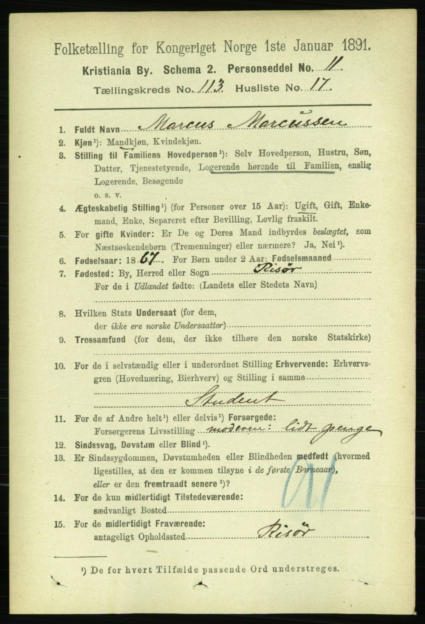 RA, 1891 census for 0301 Kristiania, 1891, p. 60485