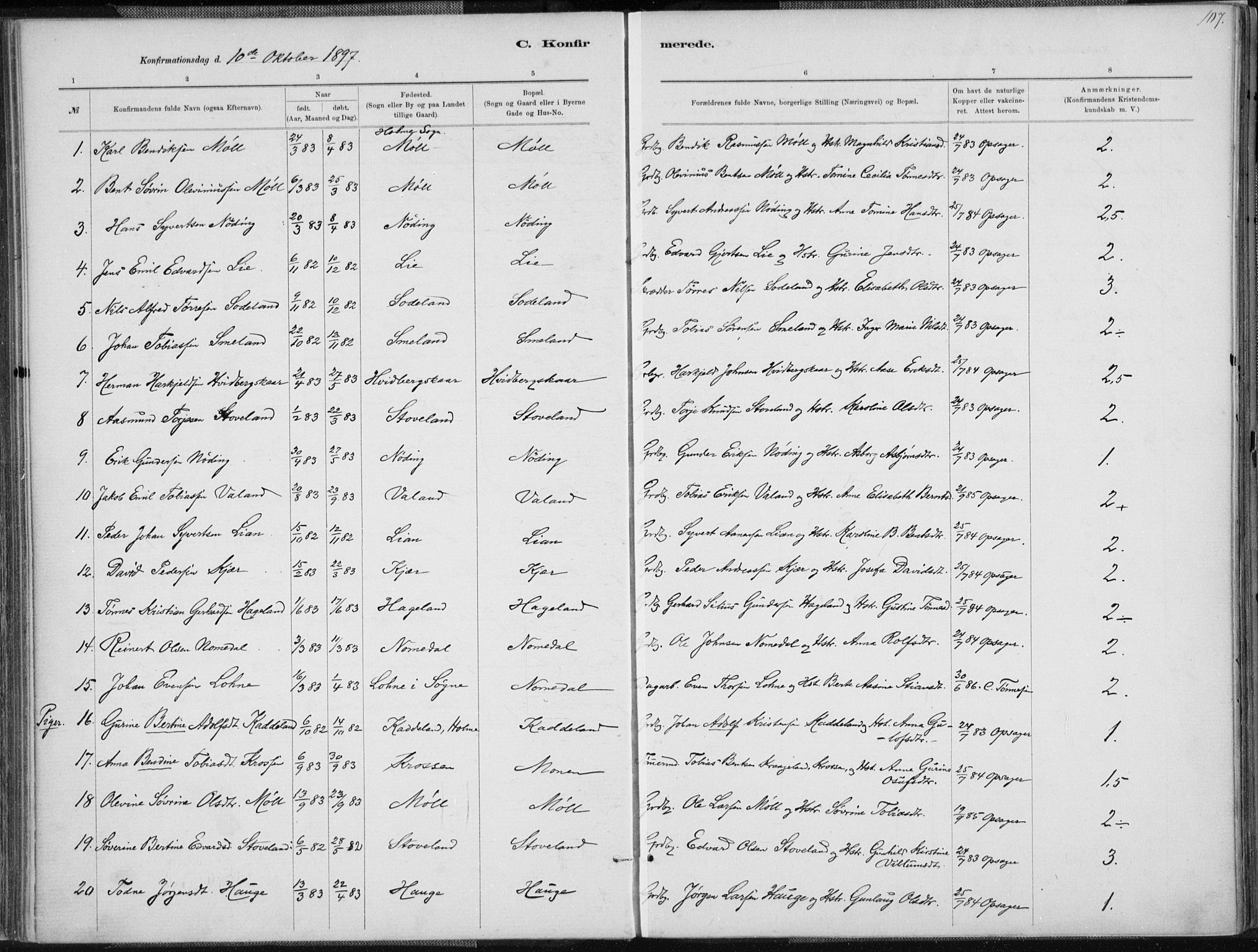 Holum sokneprestkontor, SAK/1111-0022/F/Fa/Faa/L0007: Parish register (official) no. A 7, 1884-1907, p. 107