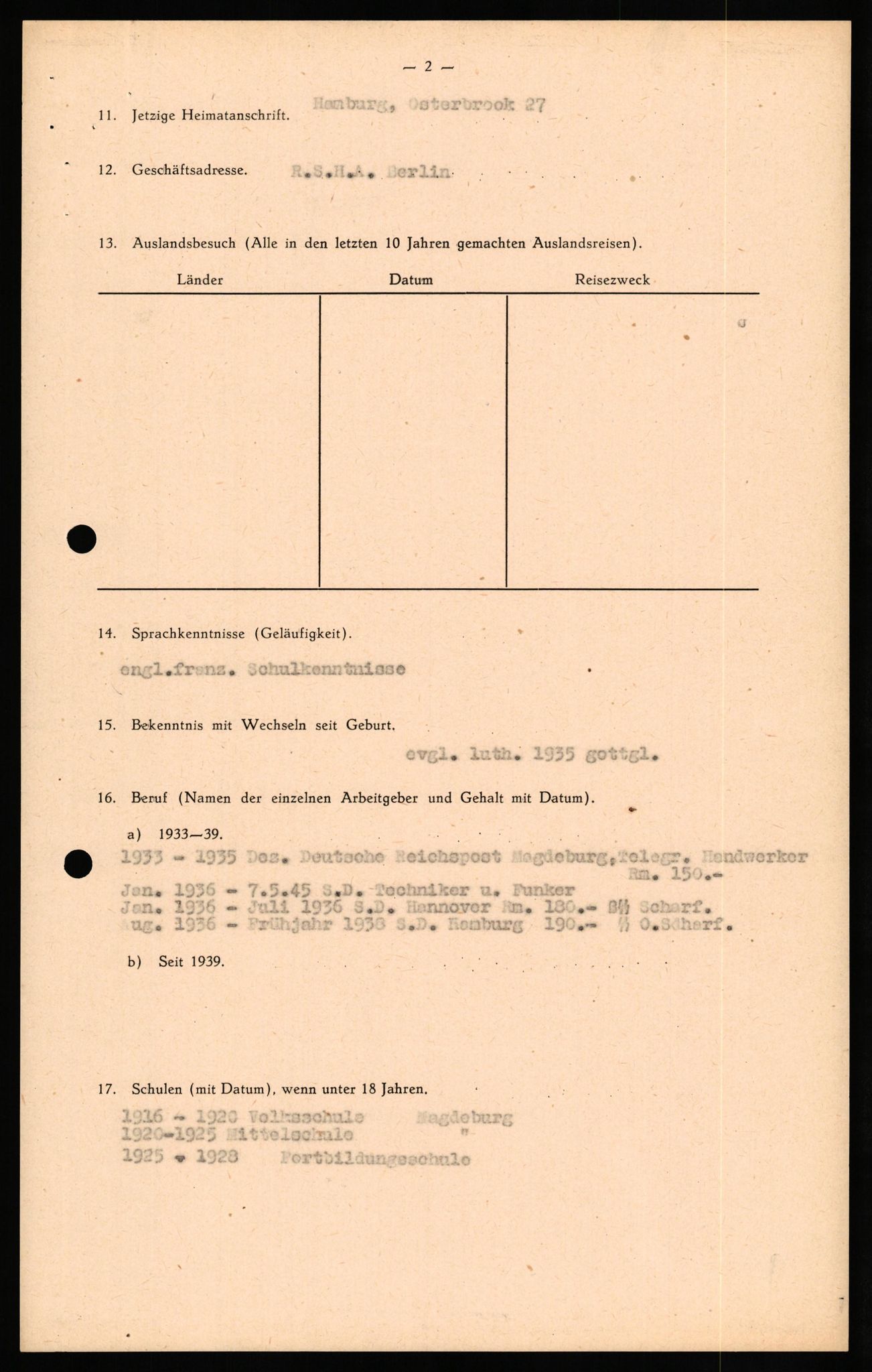 Forsvaret, Forsvarets overkommando II, RA/RAFA-3915/D/Db/L0029: CI Questionaires. Tyske okkupasjonsstyrker i Norge. Tyskere., 1945-1946, p. 346