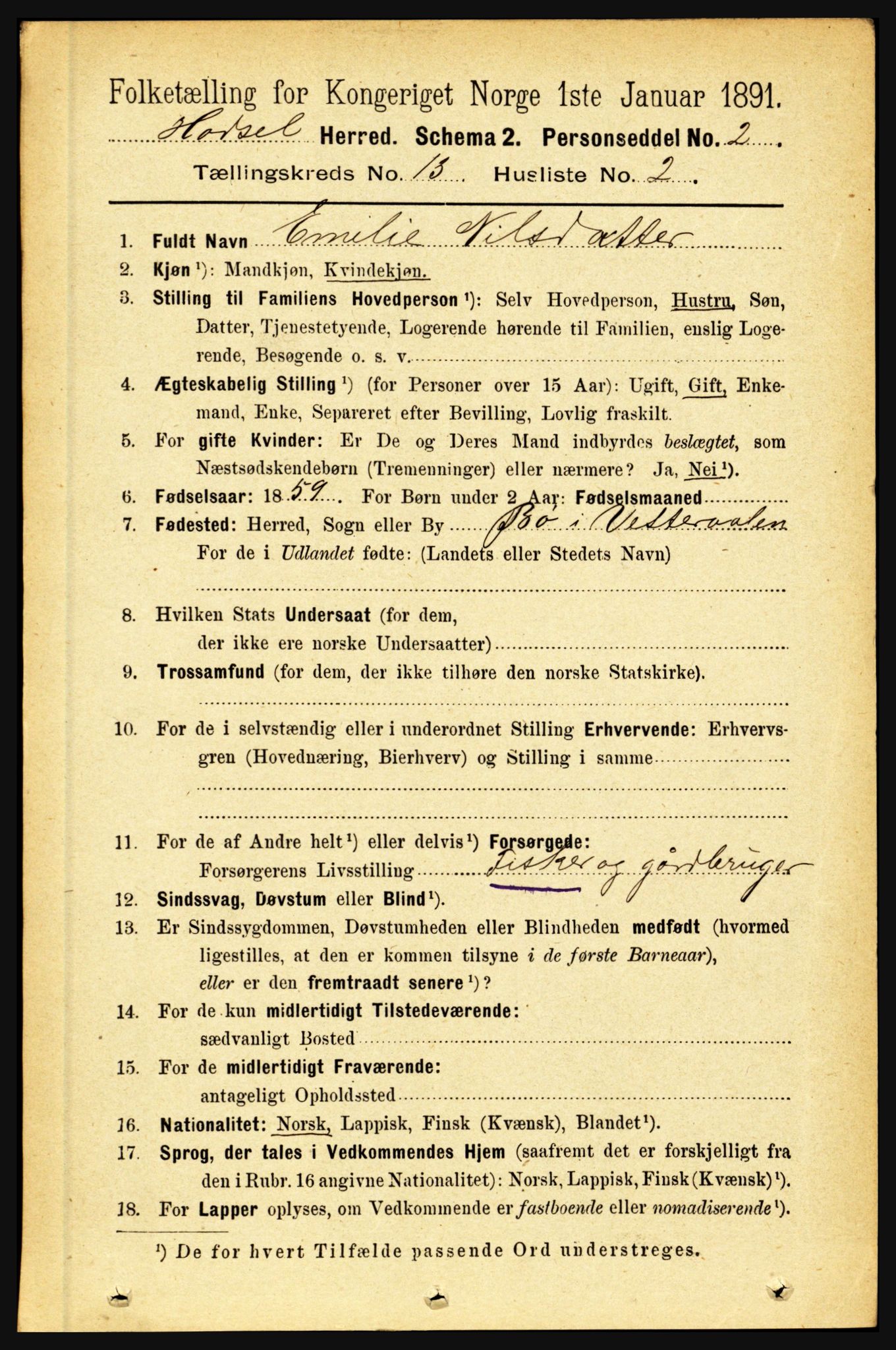 RA, 1891 census for 1866 Hadsel, 1891, p. 5830