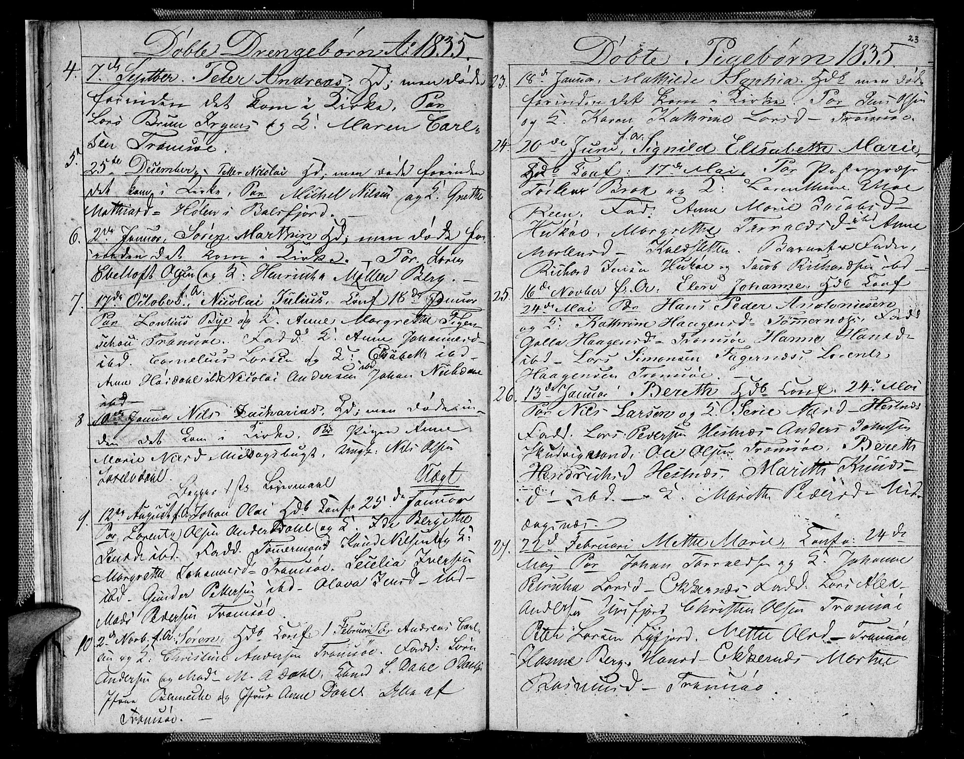 Tromsø sokneprestkontor/stiftsprosti/domprosti, AV/SATØ-S-1343/G/Gb/L0003klokker: Parish register (copy) no. 3, 1833-1836, p. 23