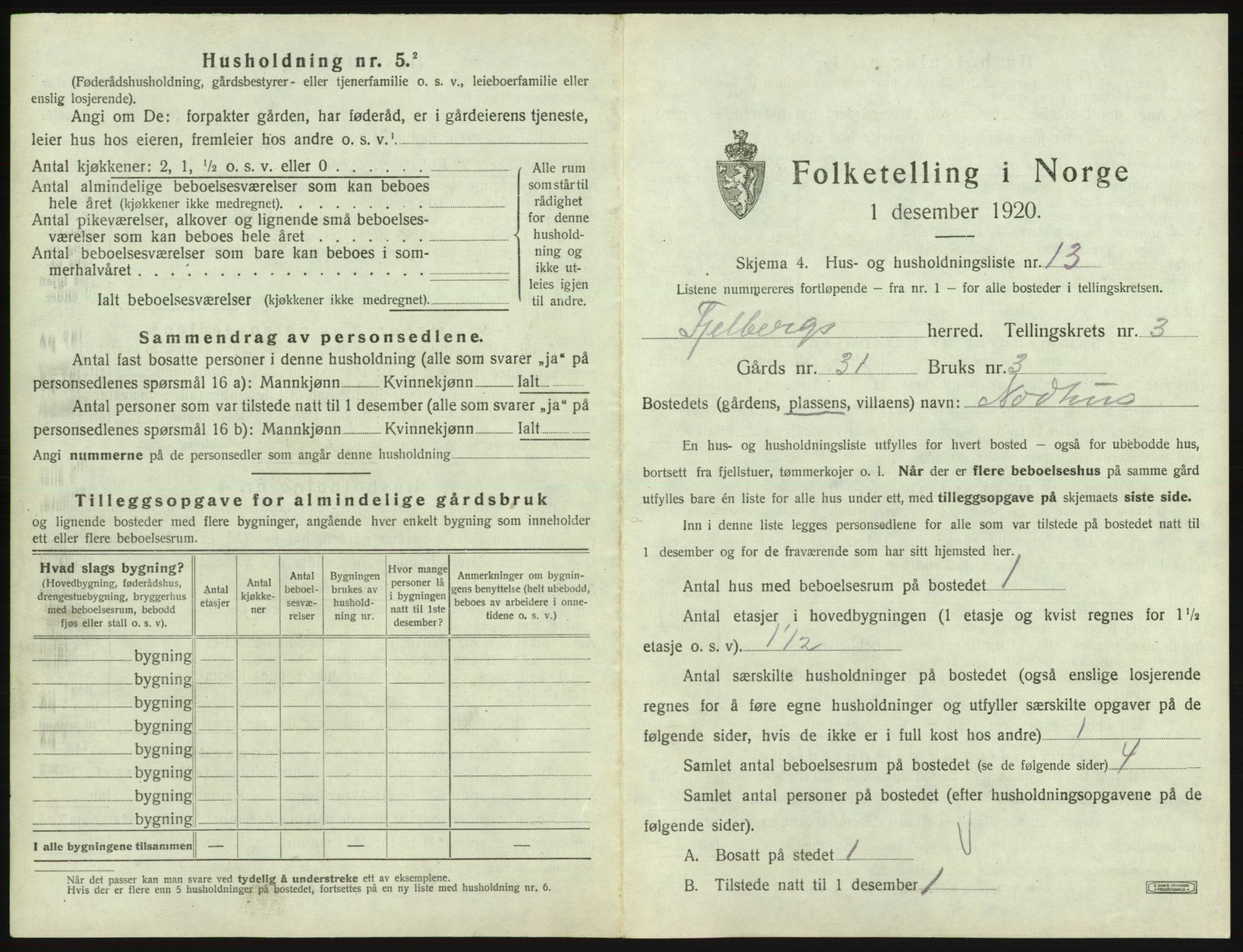 SAB, 1920 census for Fjelberg, 1920, p. 149