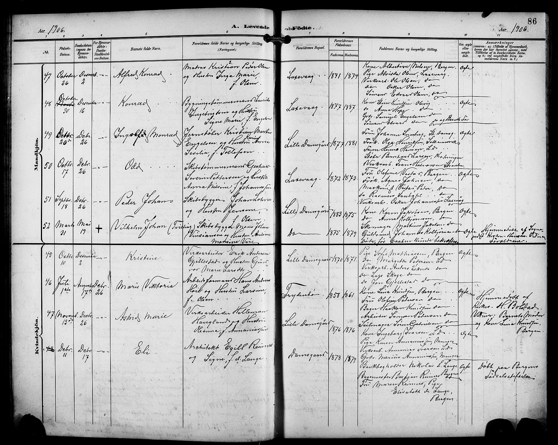 Laksevåg Sokneprestembete, SAB/A-76501/H/Ha/Hab/Haba/L0004: Parish register (copy) no. A 4, 1899-1909, p. 86