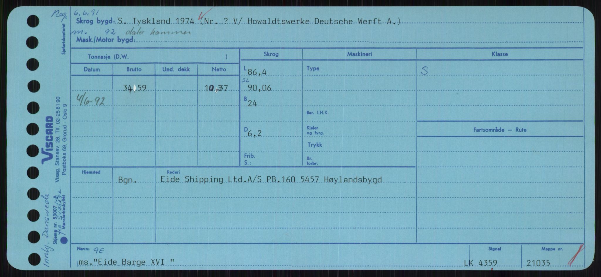 Sjøfartsdirektoratet med forløpere, Skipsmålingen, RA/S-1627/H/Hc/L0001: Lektere, A-Y, p. 123