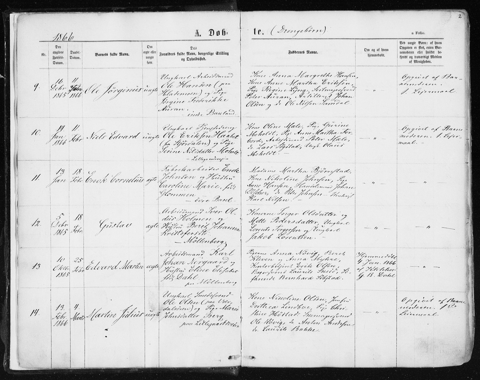Ministerialprotokoller, klokkerbøker og fødselsregistre - Sør-Trøndelag, SAT/A-1456/604/L0186: Parish register (official) no. 604A07, 1866-1877, p. 2
