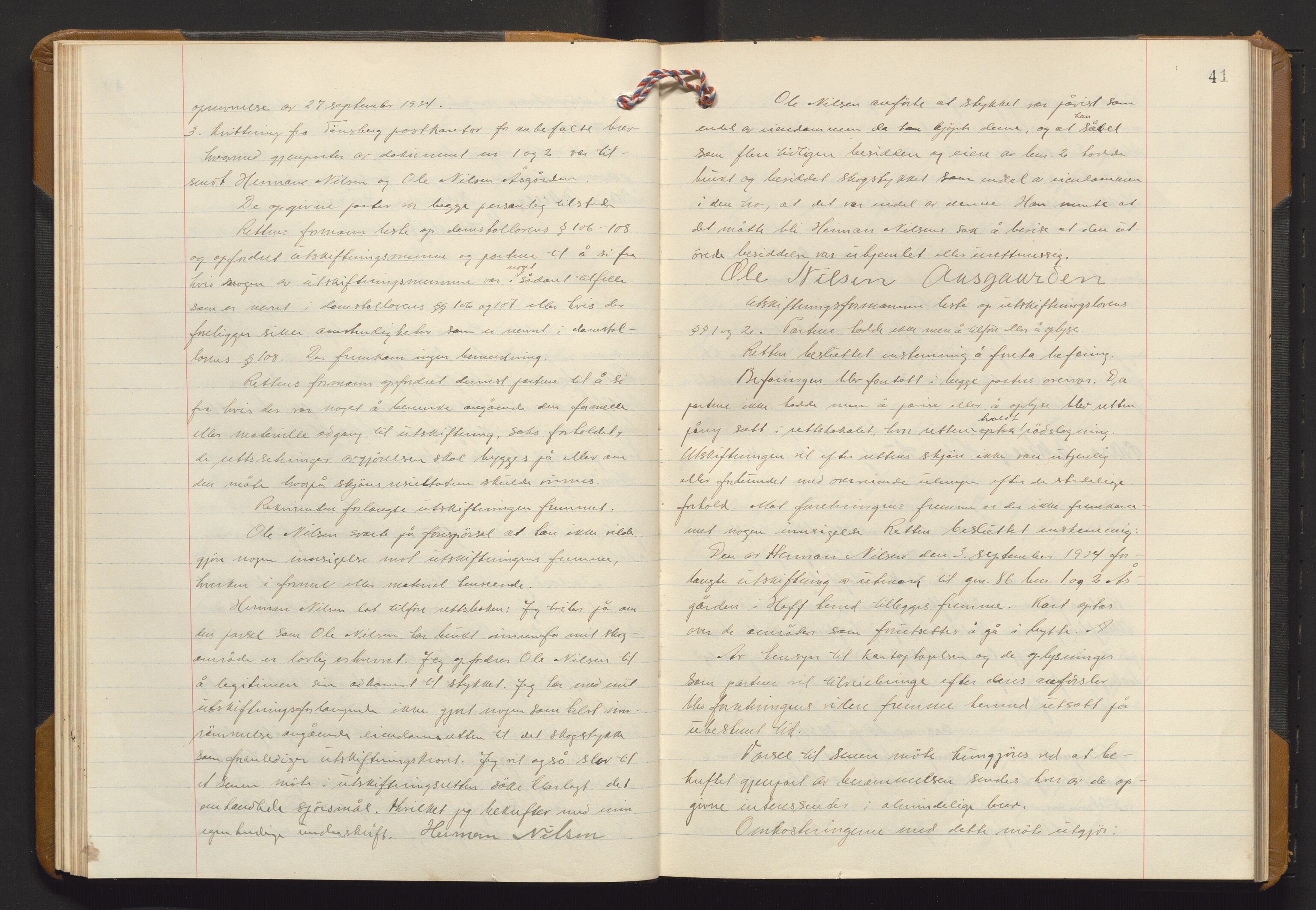Utskiftningsvesenet i Vestfold, AV/SAKO-A-797/F/Fa/L0021: Rettsbok (forhandlingsprotokoll), 1934-1935, p. 40b-41a