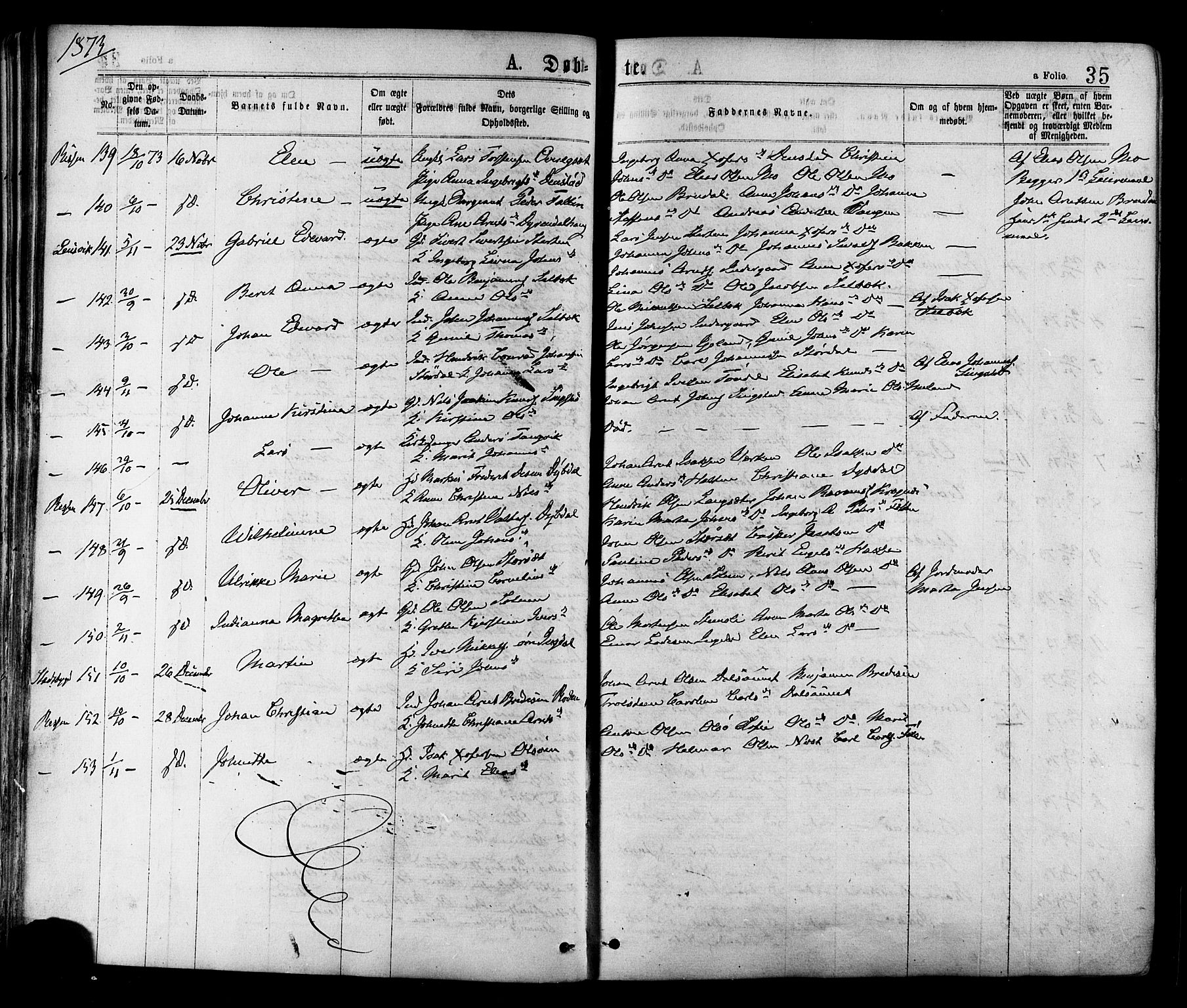 Ministerialprotokoller, klokkerbøker og fødselsregistre - Sør-Trøndelag, SAT/A-1456/646/L0613: Parish register (official) no. 646A11, 1870-1884, p. 35