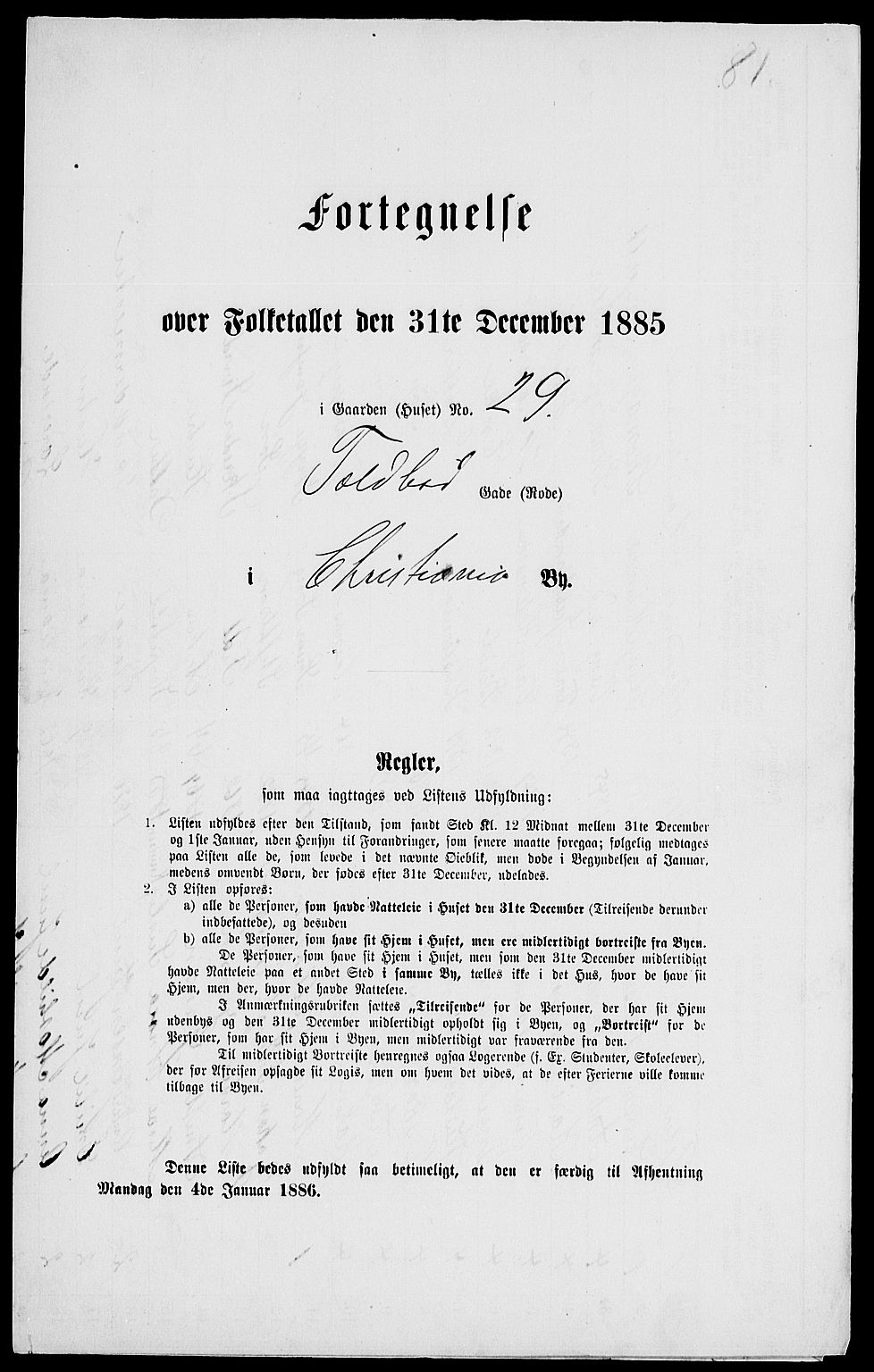 RA, 1885 census for 0301 Kristiania, 1885, p. 4029