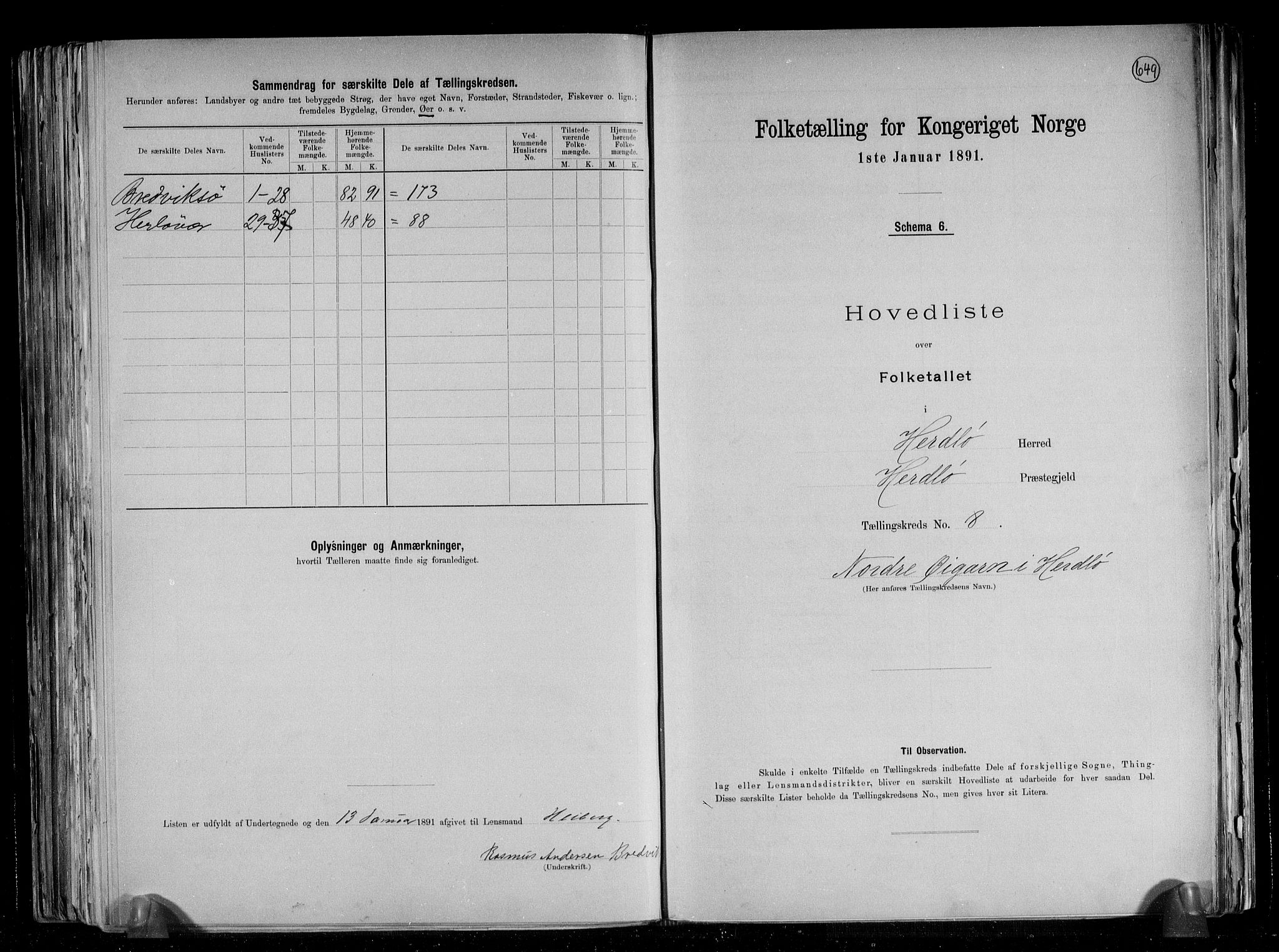 RA, 1891 census for 1258 Herdla, 1891, p. 19