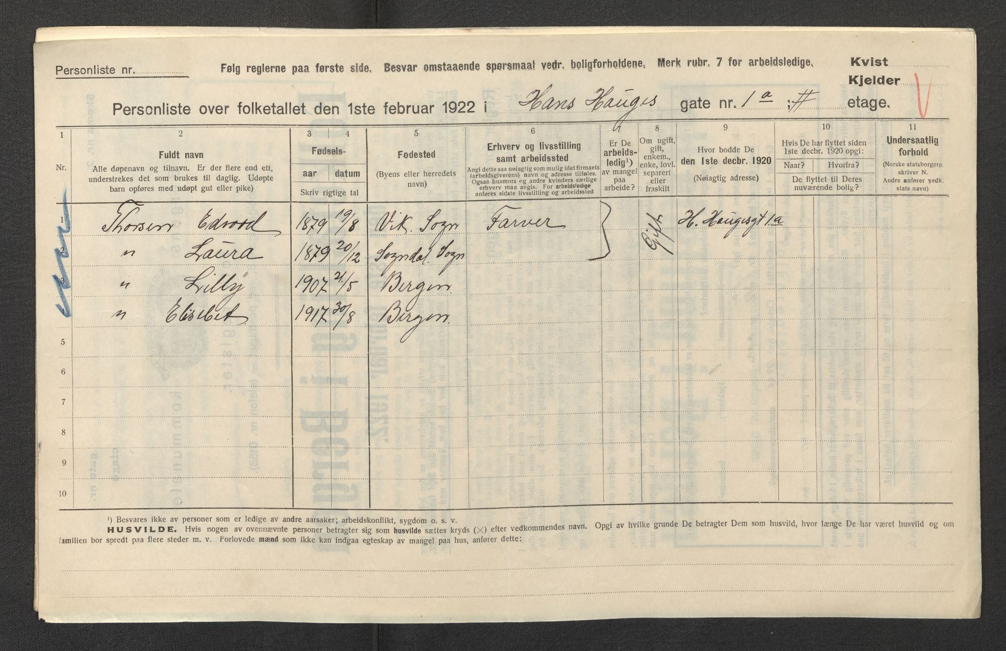 SAB, Municipal Census 1922 for Bergen, 1922, p. 12119