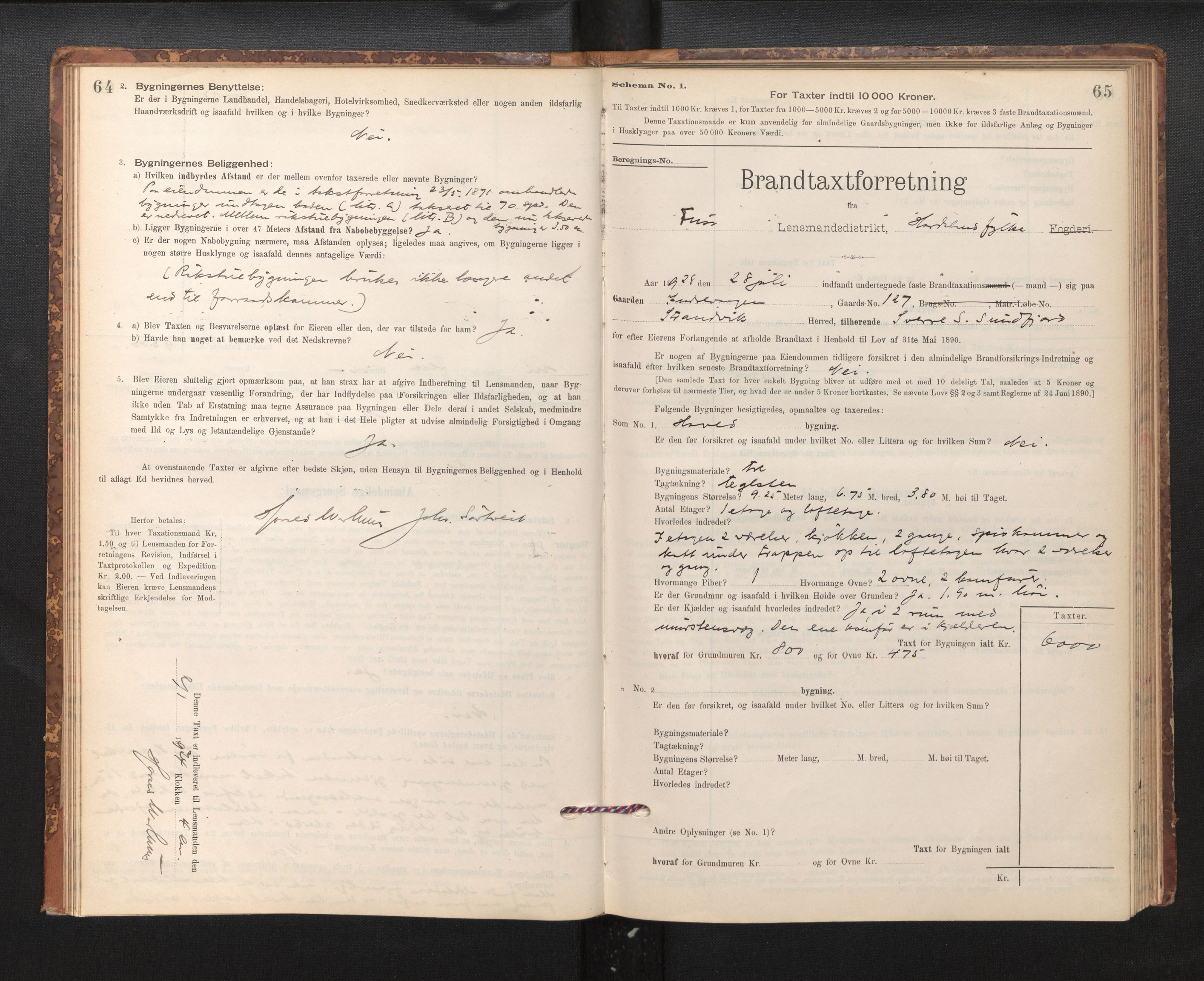 Lensmannen i Fusa, SAB/A-32401/1/0012/L0003: Branntakstprotokoll, skjematakst, 1895-1950, p. 64-65