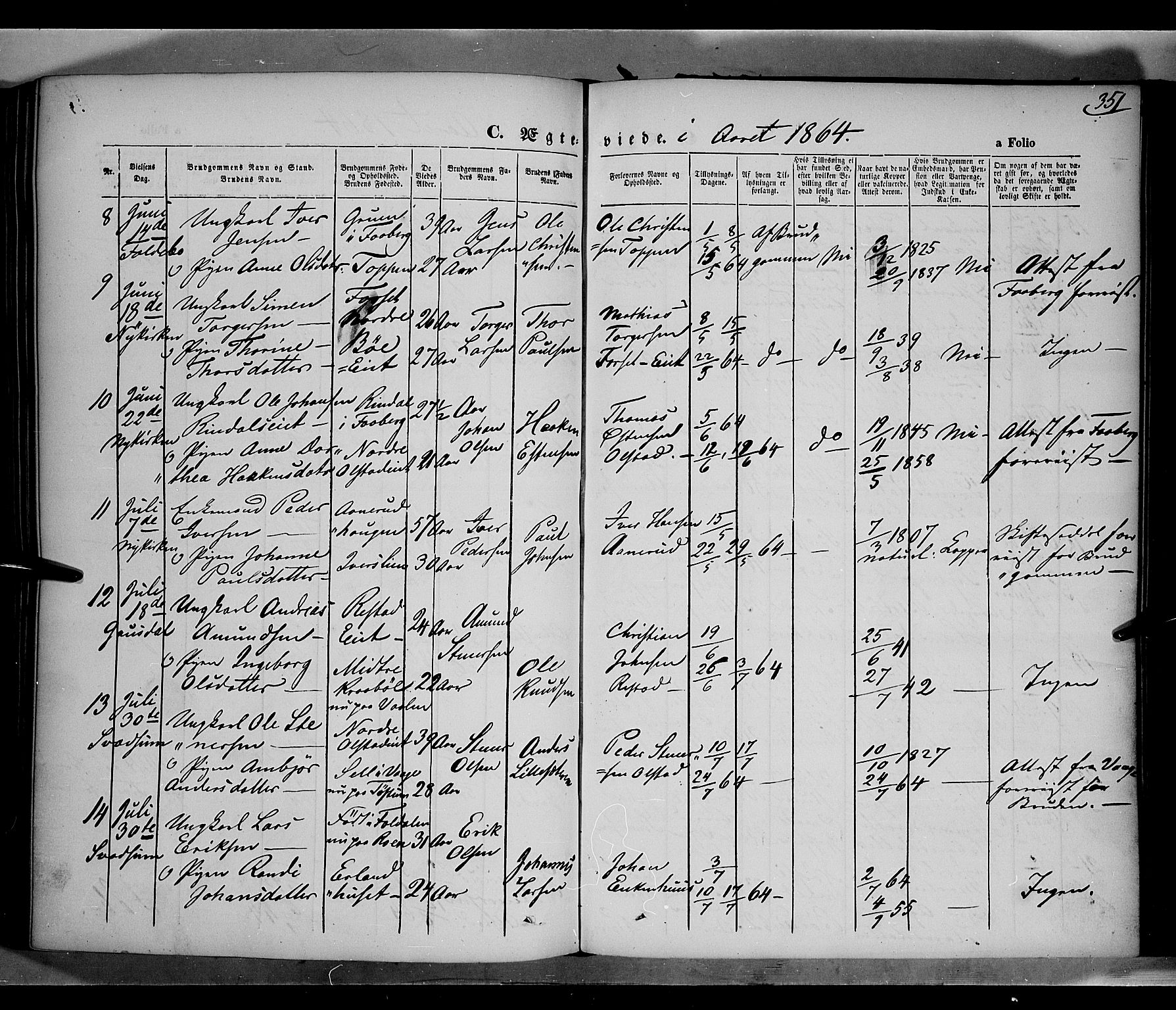 Gausdal prestekontor, SAH/PREST-090/H/Ha/Haa/L0009: Parish register (official) no. 9, 1862-1873, p. 351