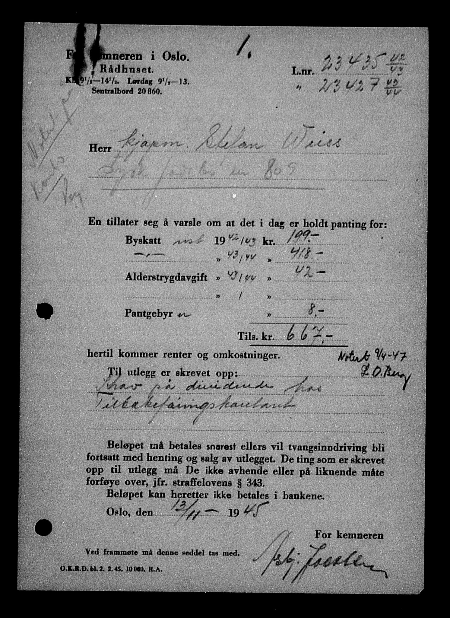 Justisdepartementet, Tilbakeføringskontoret for inndratte formuer, AV/RA-S-1564/H/Hc/Hcc/L0986: --, 1945-1947, p. 273