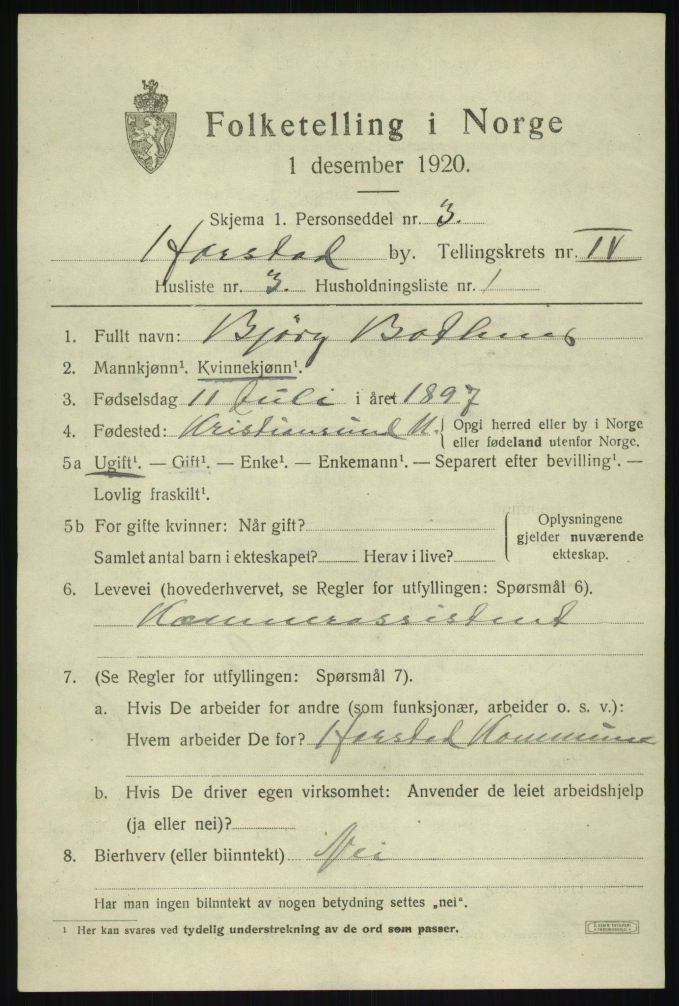 SATØ, 1920 census for Harstad, 1920, p. 5190