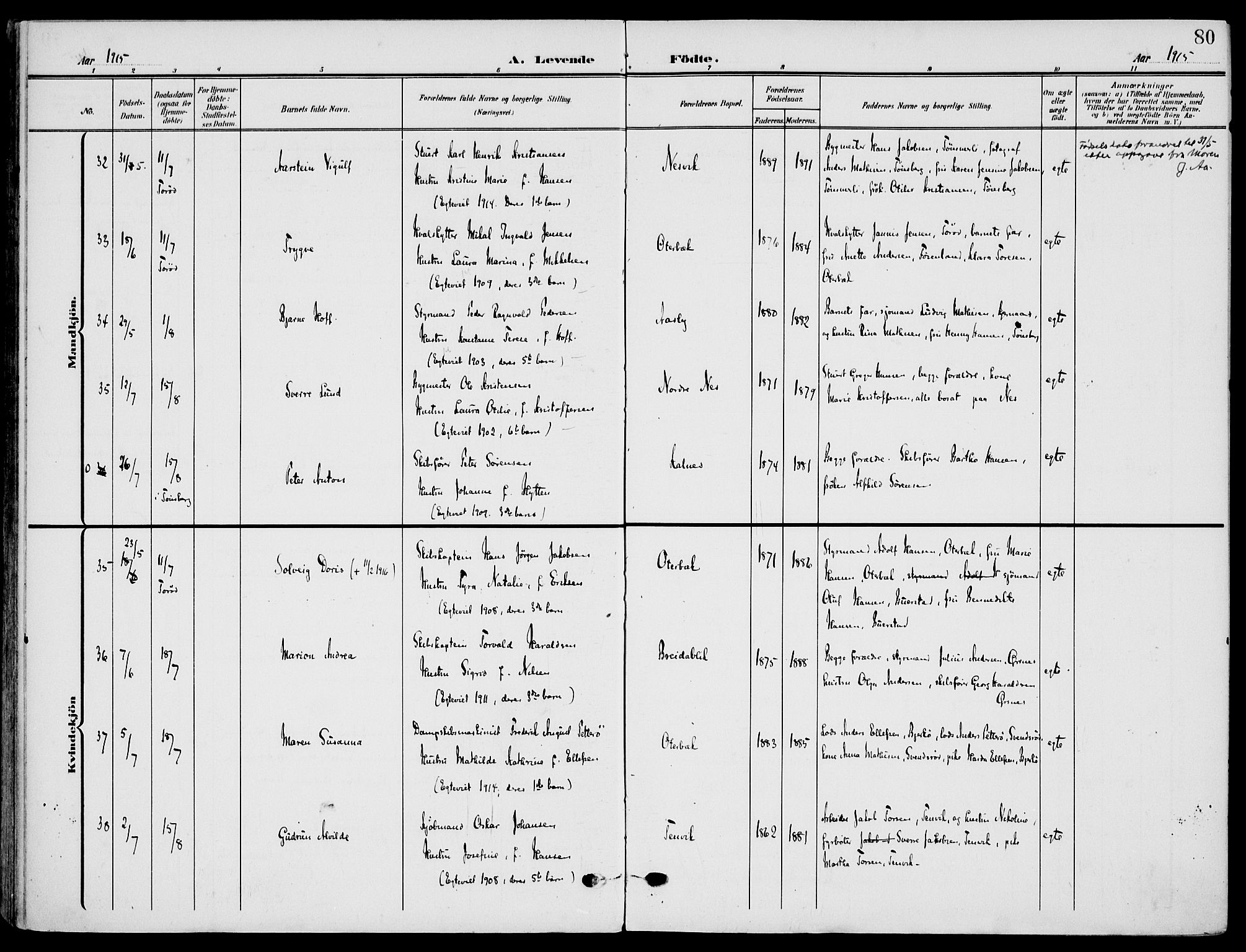 Nøtterøy kirkebøker, AV/SAKO-A-354/F/Fa/L0010: Parish register (official) no. I 10, 1908-1919, p. 80