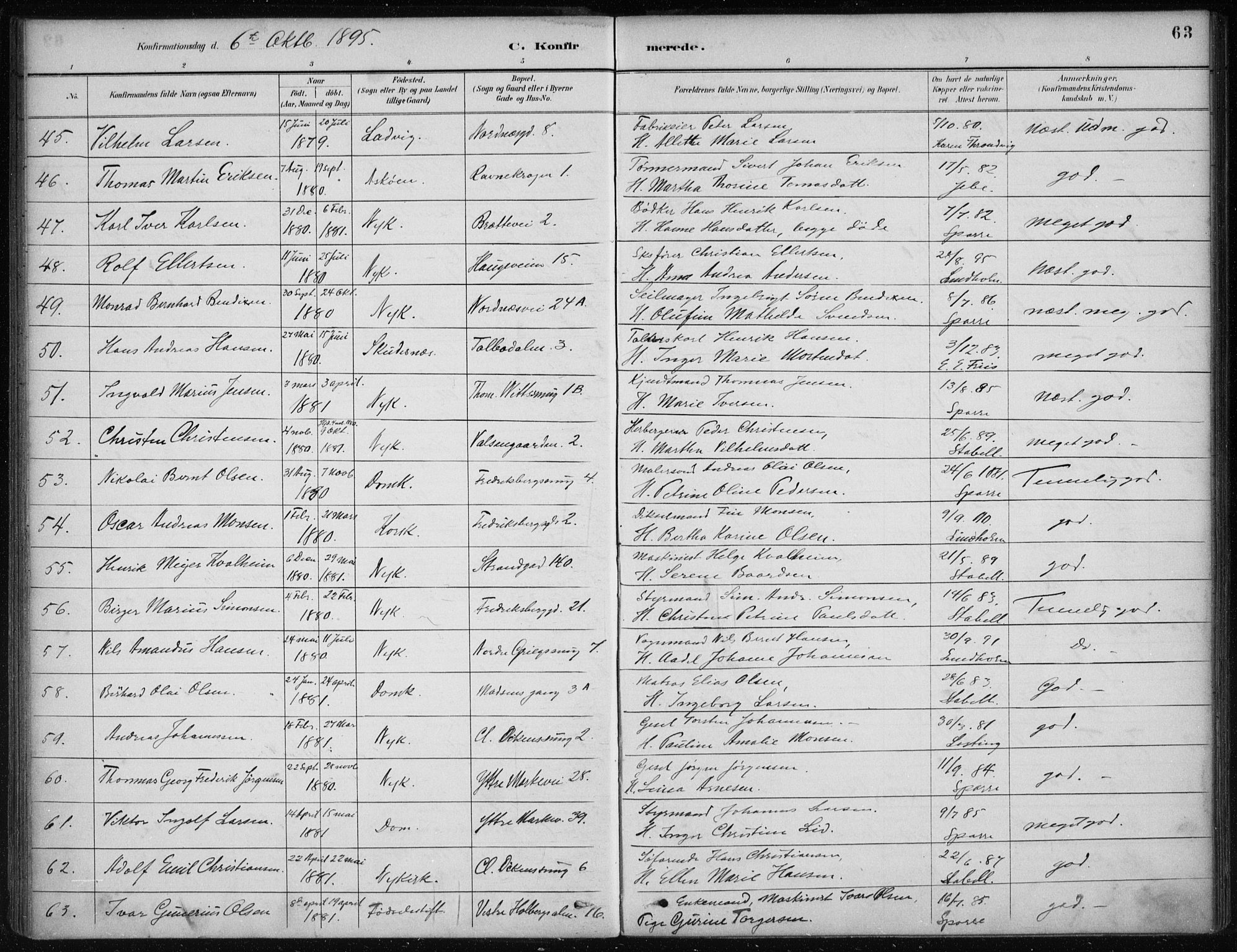 Nykirken Sokneprestembete, AV/SAB-A-77101/H/Haa/L0027: Parish register (official) no. C 6, 1886-1913, p. 63