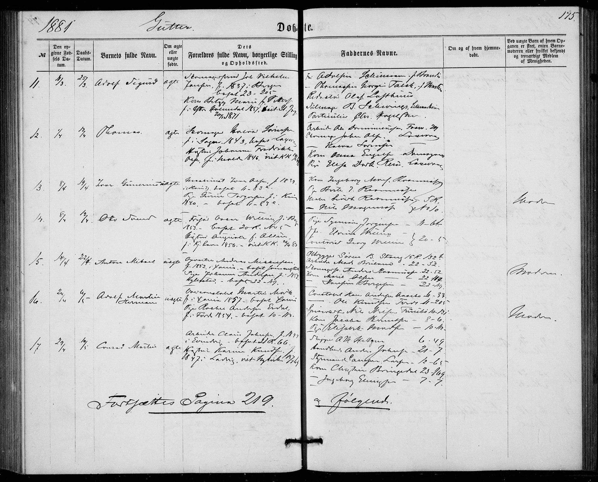 Fødselsstiftelsens sokneprestembete, ført av overlegen*, SAB/-: Parish register (official) no. A 1, 1863-1883, p. 175