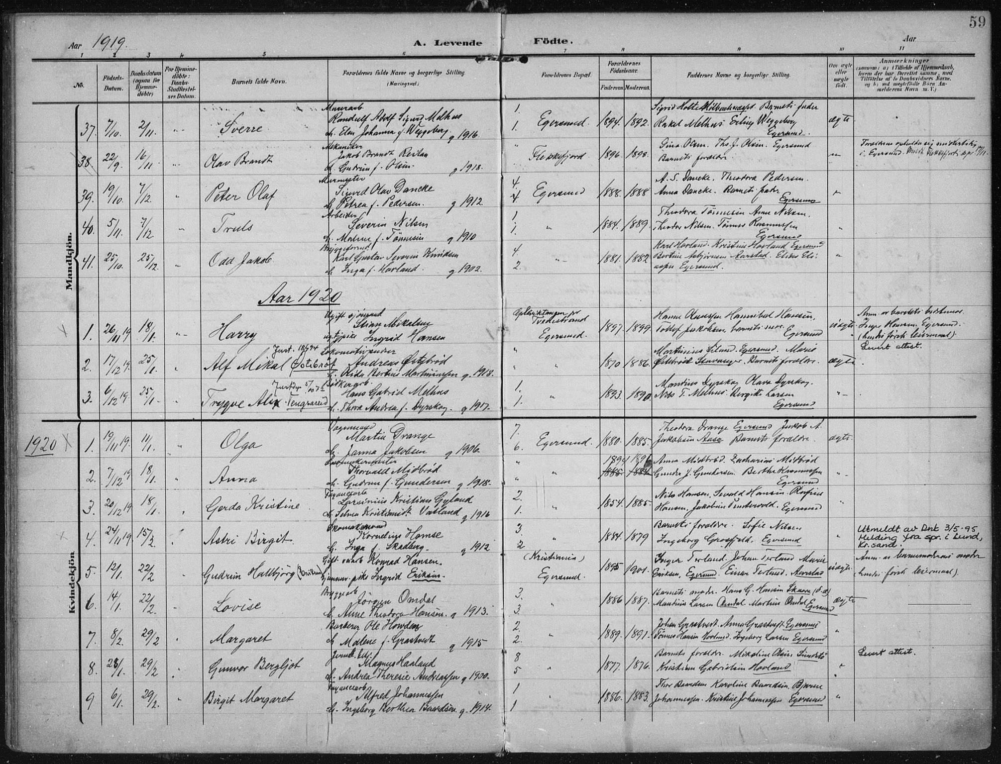 Eigersund sokneprestkontor, SAST/A-101807/S08/L0022: Parish register (official) no. A 21, 1905-1928, p. 59