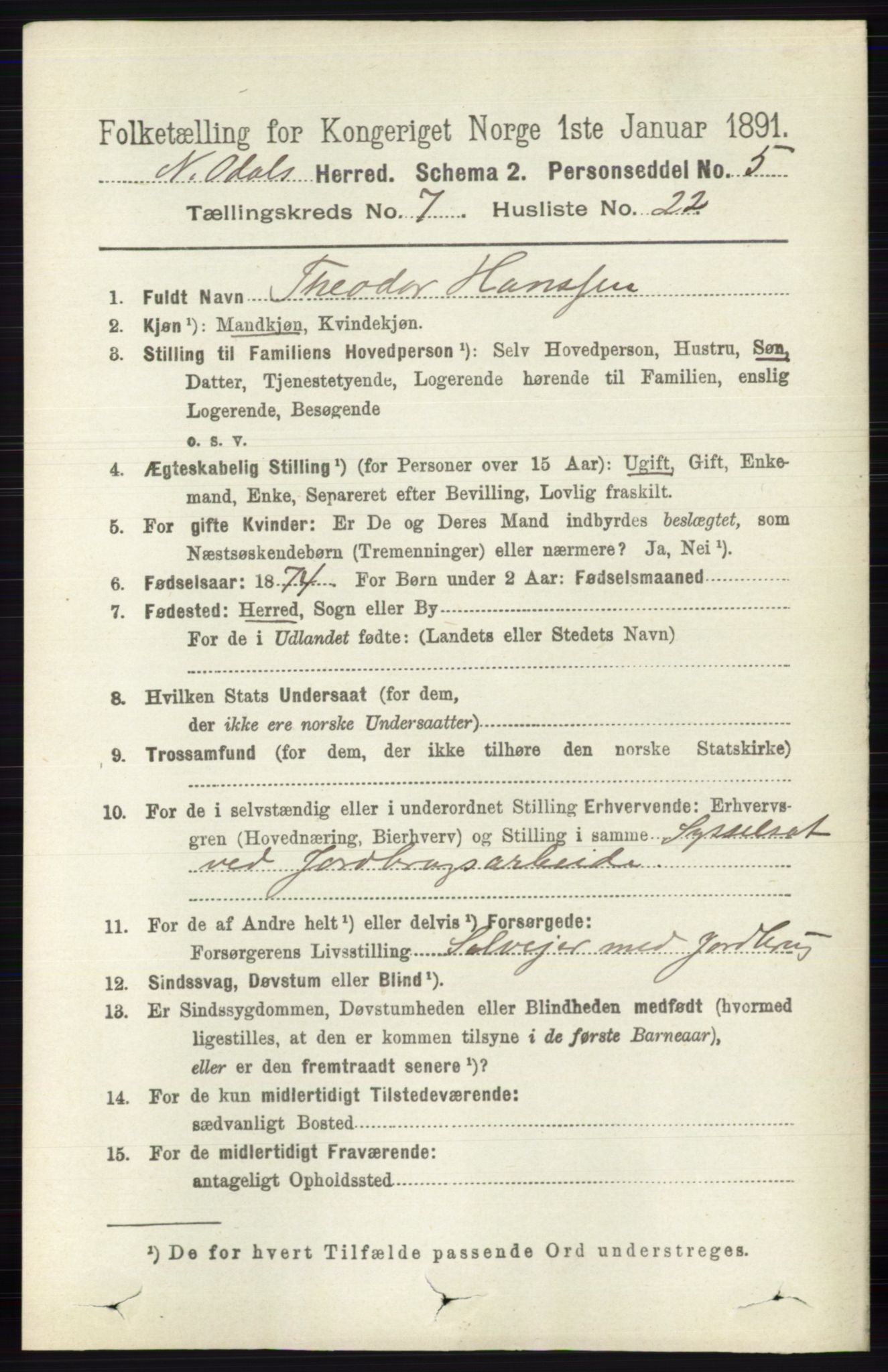 RA, 1891 census for 0418 Nord-Odal, 1891, p. 2946