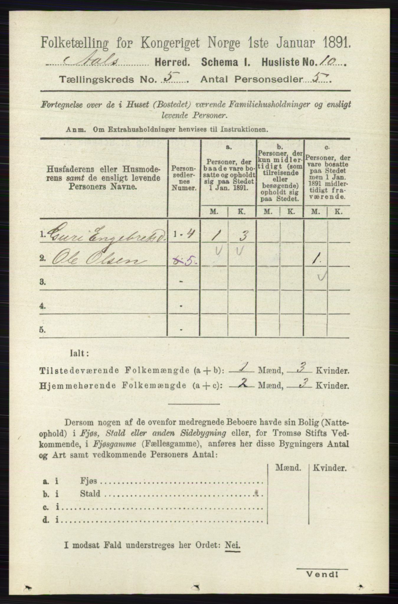 RA, 1891 census for 0619 Ål, 1891, p. 1345