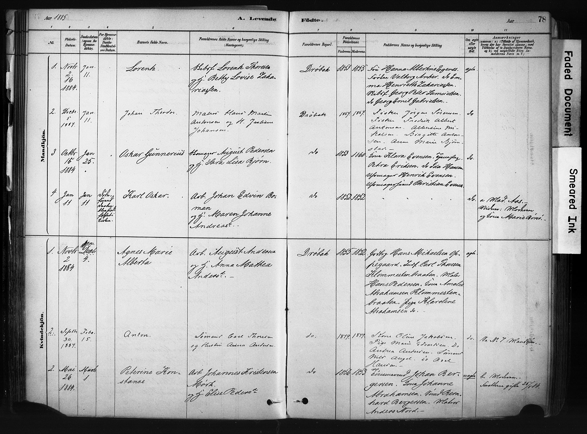 Drøbak prestekontor Kirkebøker, AV/SAO-A-10142a/F/Fb/L0001: Parish register (official) no. II 1, 1878-1891, p. 78