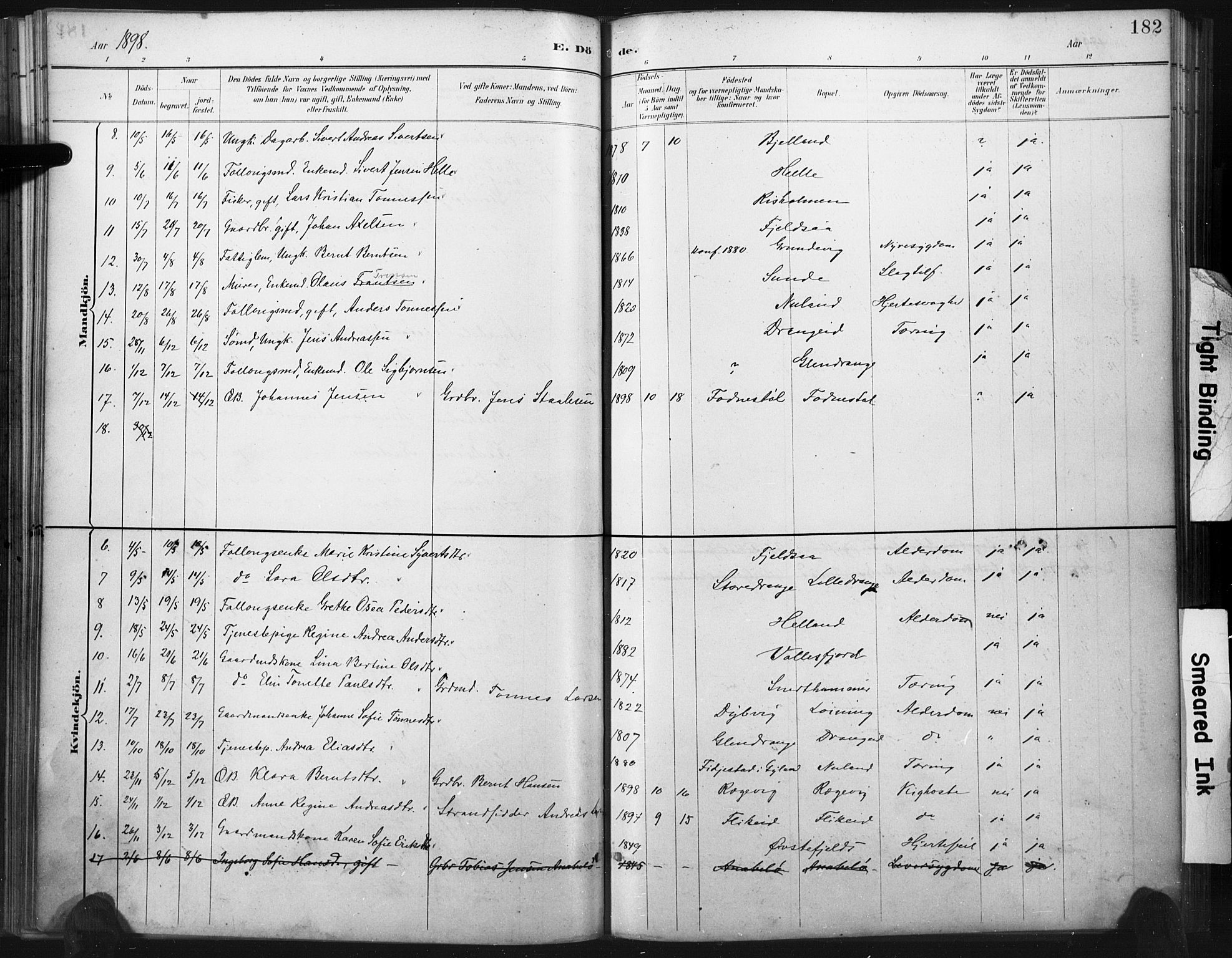 Flekkefjord sokneprestkontor, AV/SAK-1111-0012/F/Fa/Fac/L0008: Parish register (official) no. A 8, 1885-1898, p. 182