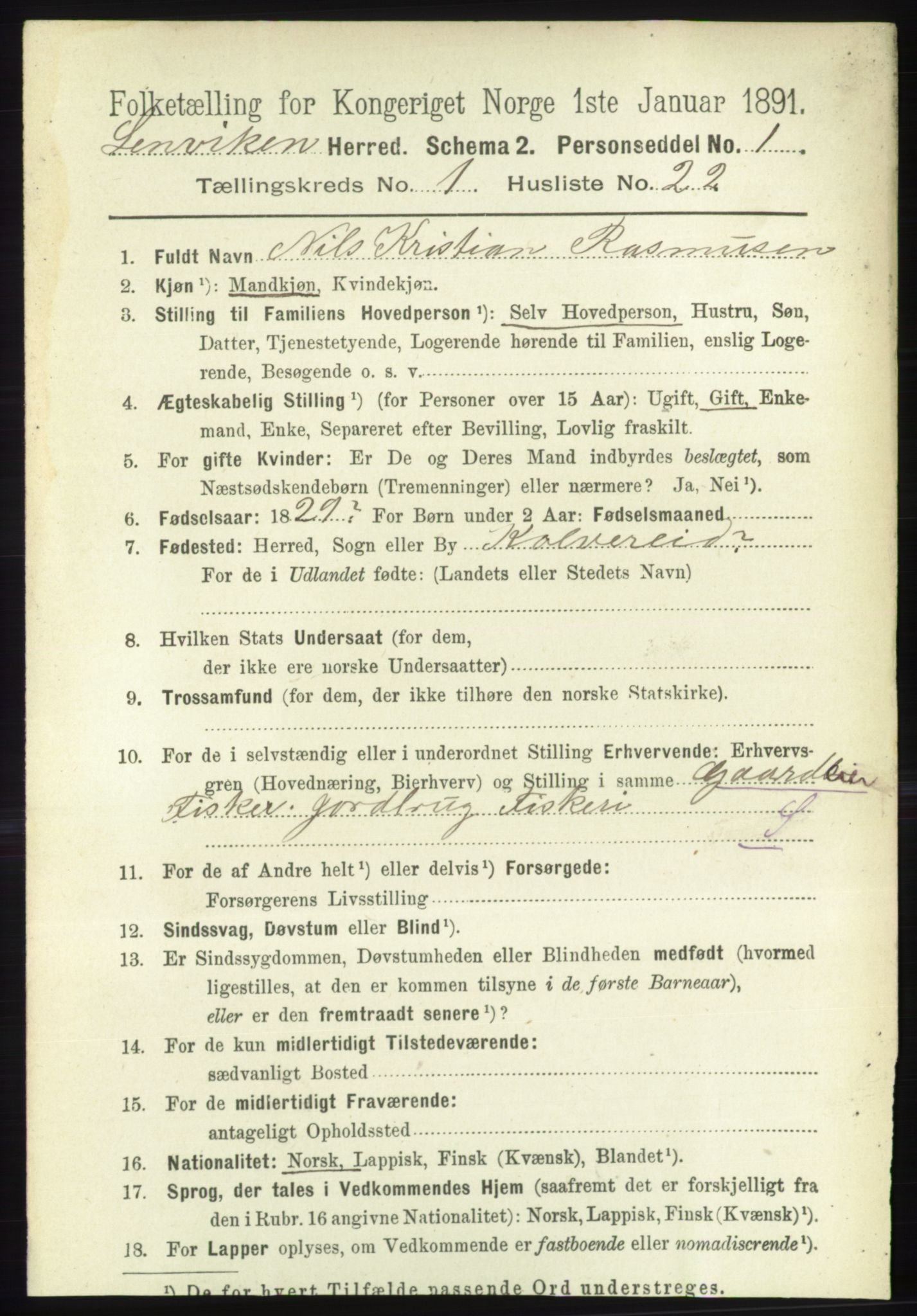 RA, 1891 census for 1931 Lenvik, 1891, p. 250