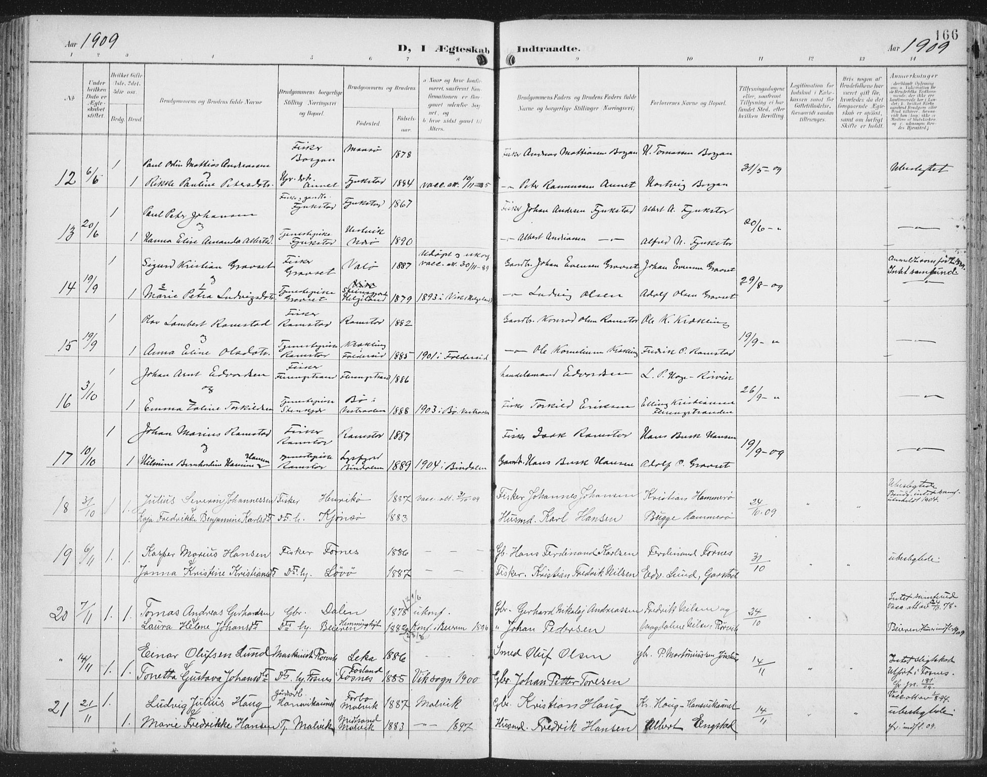 Ministerialprotokoller, klokkerbøker og fødselsregistre - Nord-Trøndelag, SAT/A-1458/786/L0688: Parish register (official) no. 786A04, 1899-1912, p. 166