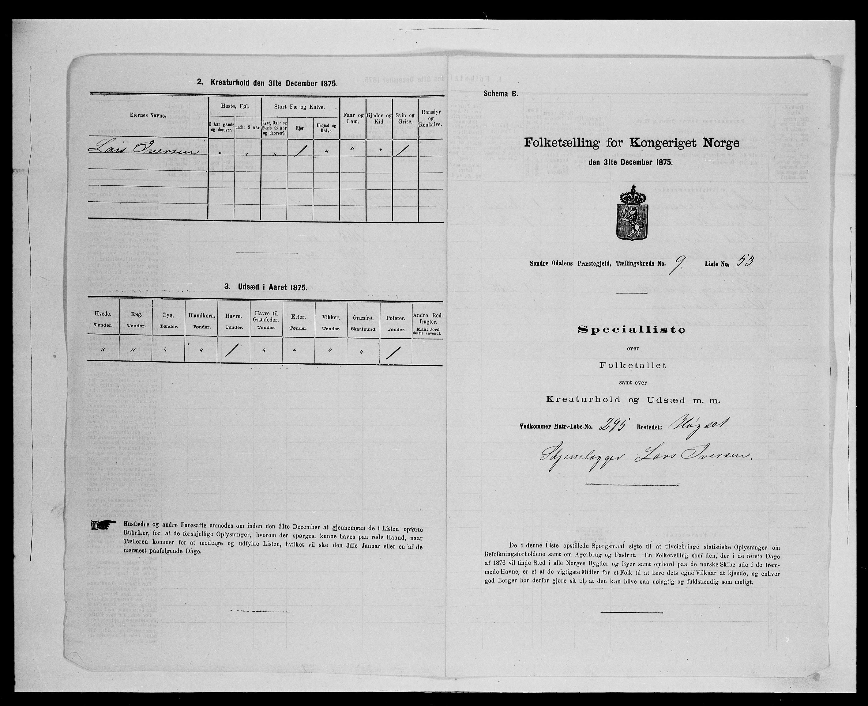 SAH, 1875 census for 0419P Sør-Odal, 1875, p. 986