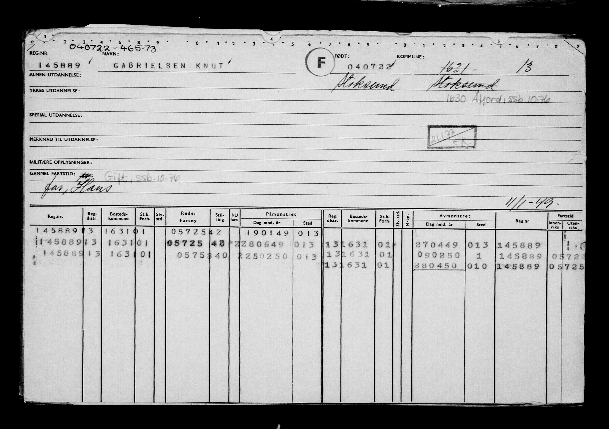 Direktoratet for sjømenn, RA/S-3545/G/Gb/L0208: Hovedkort, 1922, p. 263