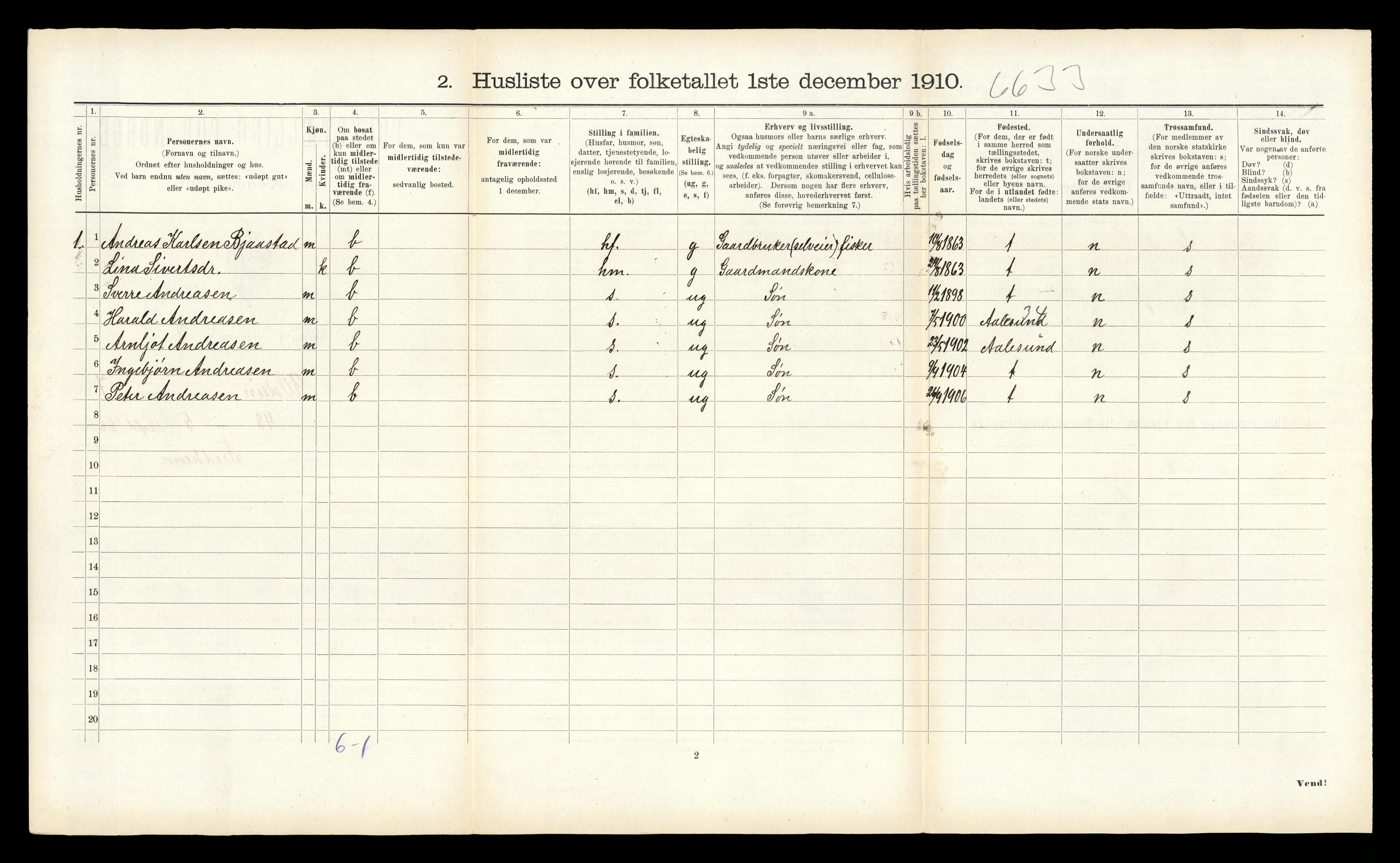 RA, 1910 census for Ulstein, 1910, p. 609