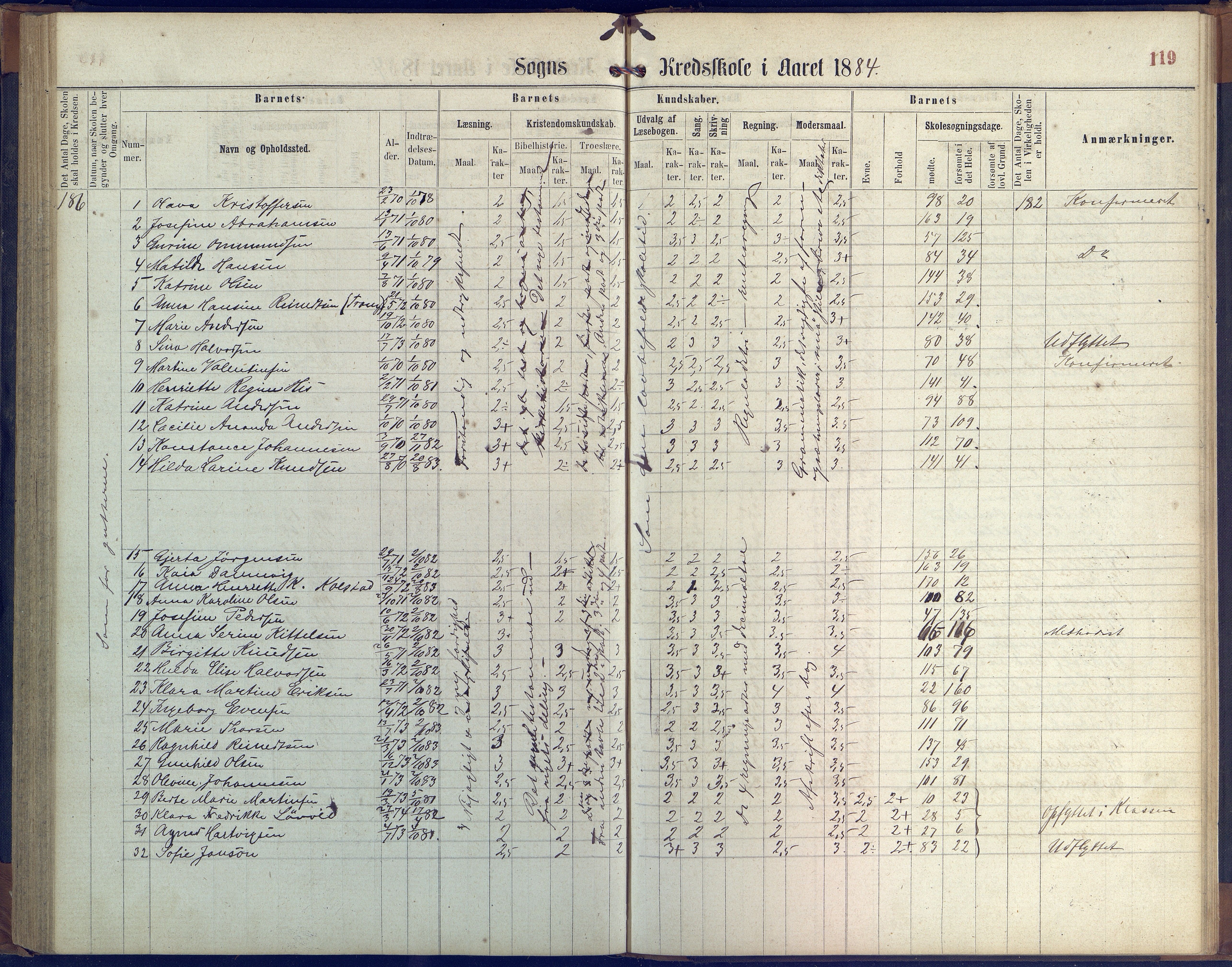 Hisøy kommune frem til 1991, AAKS/KA0922-PK/31/L0004: Skoleprotokoll, 1863-1887, p. 119